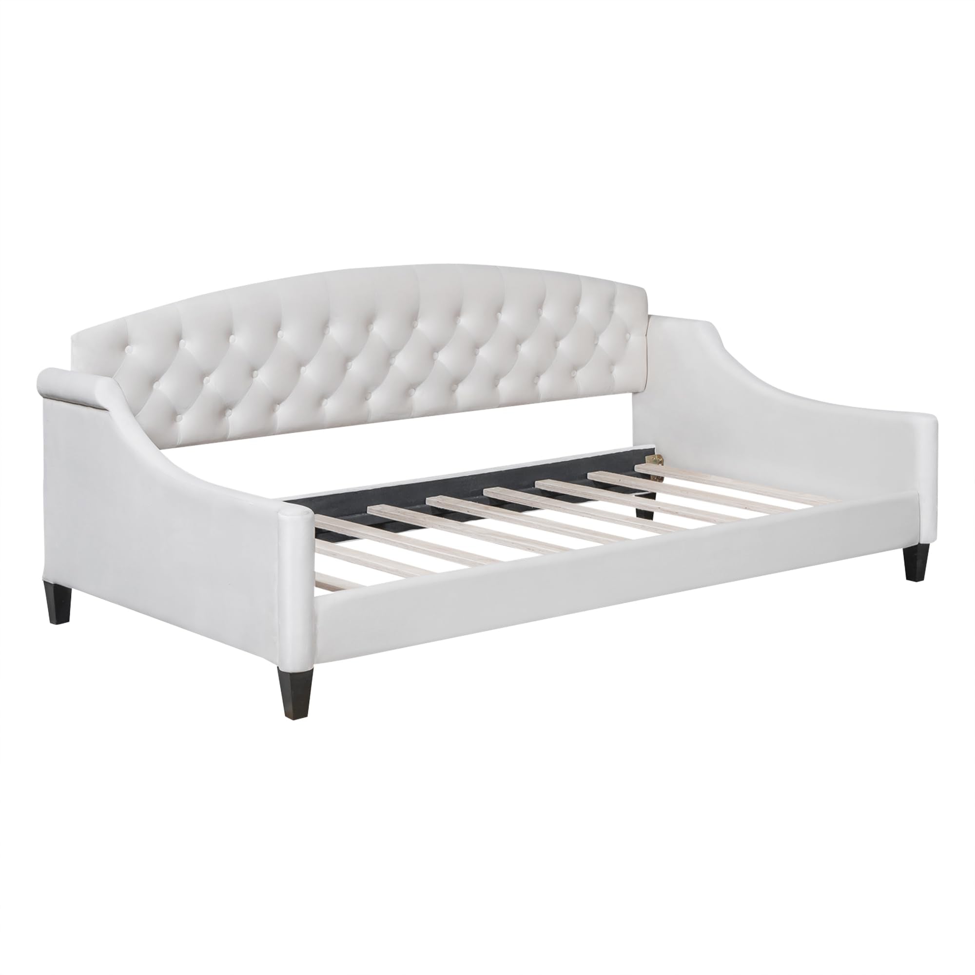 Twin Size Upholstered Daybed, Luxury Tufted Button Sofa Bed Frame for Bedroom & Living Room, Elegant Twin Daybed, Beige