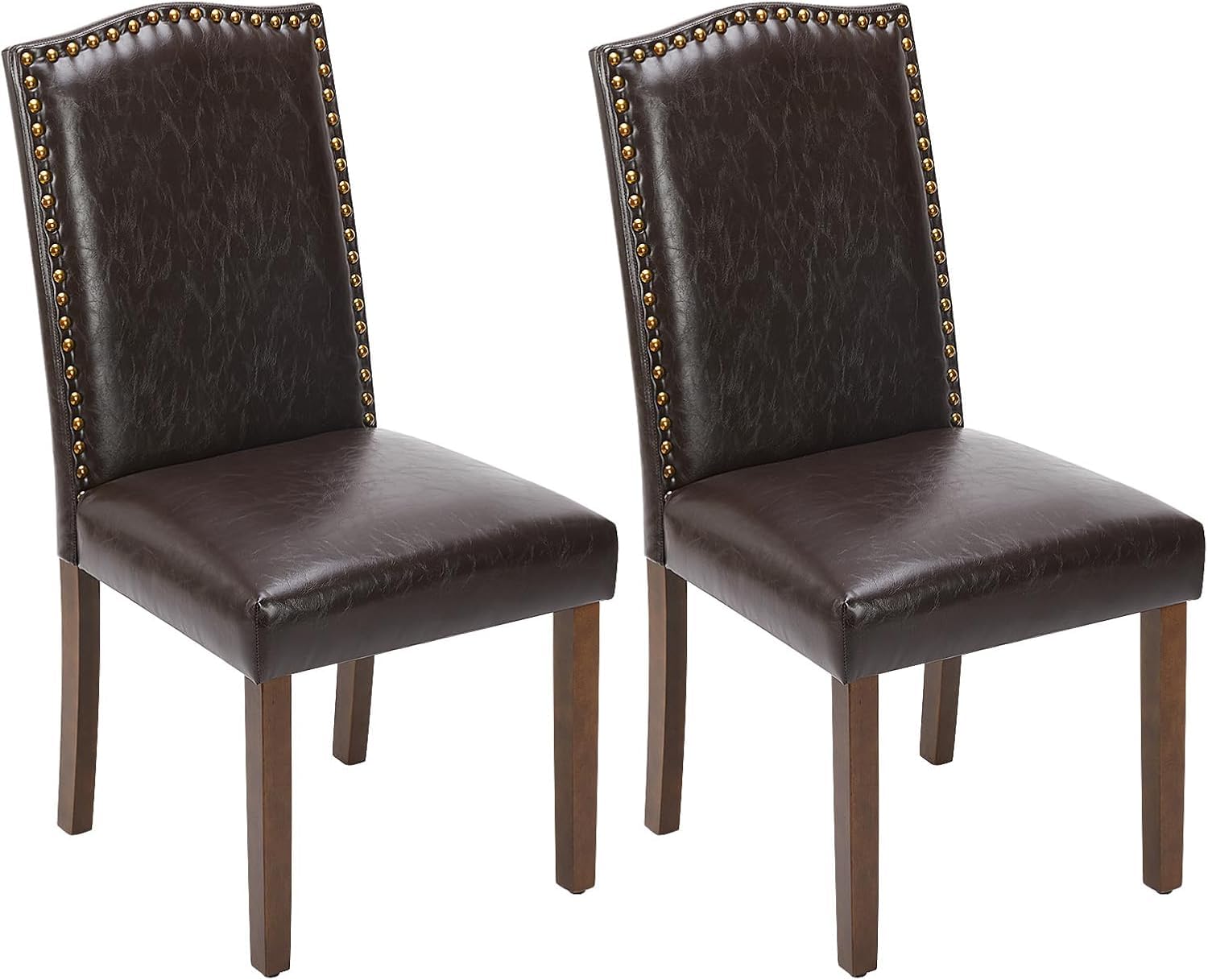 Dining Chairs Set of 2, PU Leather Upholstered Mid Century Modern High-End Dining Room Side Chair with Nailhead Trim and Solid Wood Legs