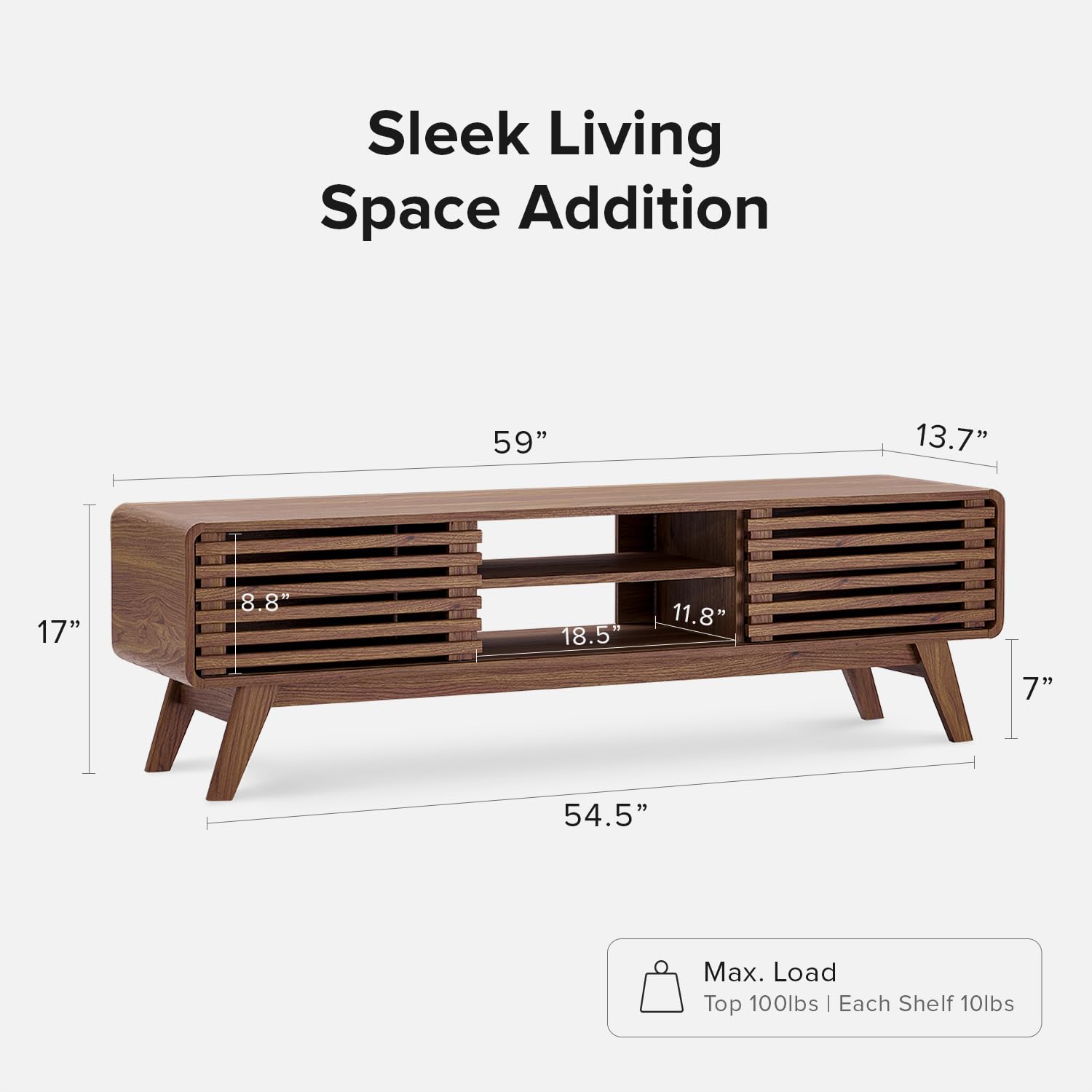 Ensley TV Stand, Mid-Century Modern Television Stand for 55/60/65 inch TV, Farmhouse Entertainment Center with Storage, Media Console Credenza Table for Living Room, Bedroom (Walnut, 59")