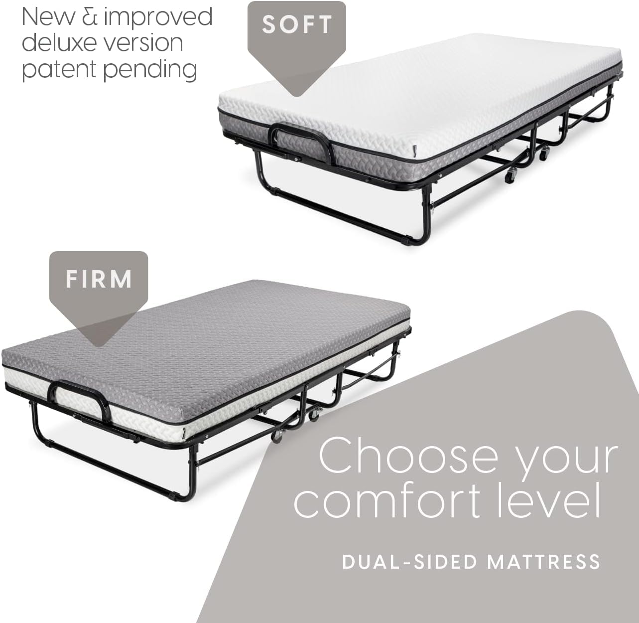 Deluxe Diplomat Folding Bed with Mattress for Adults, Twin Size, Portable Foldable Bed with Luxurious Memory Foam Mattress & Super Strong Frame