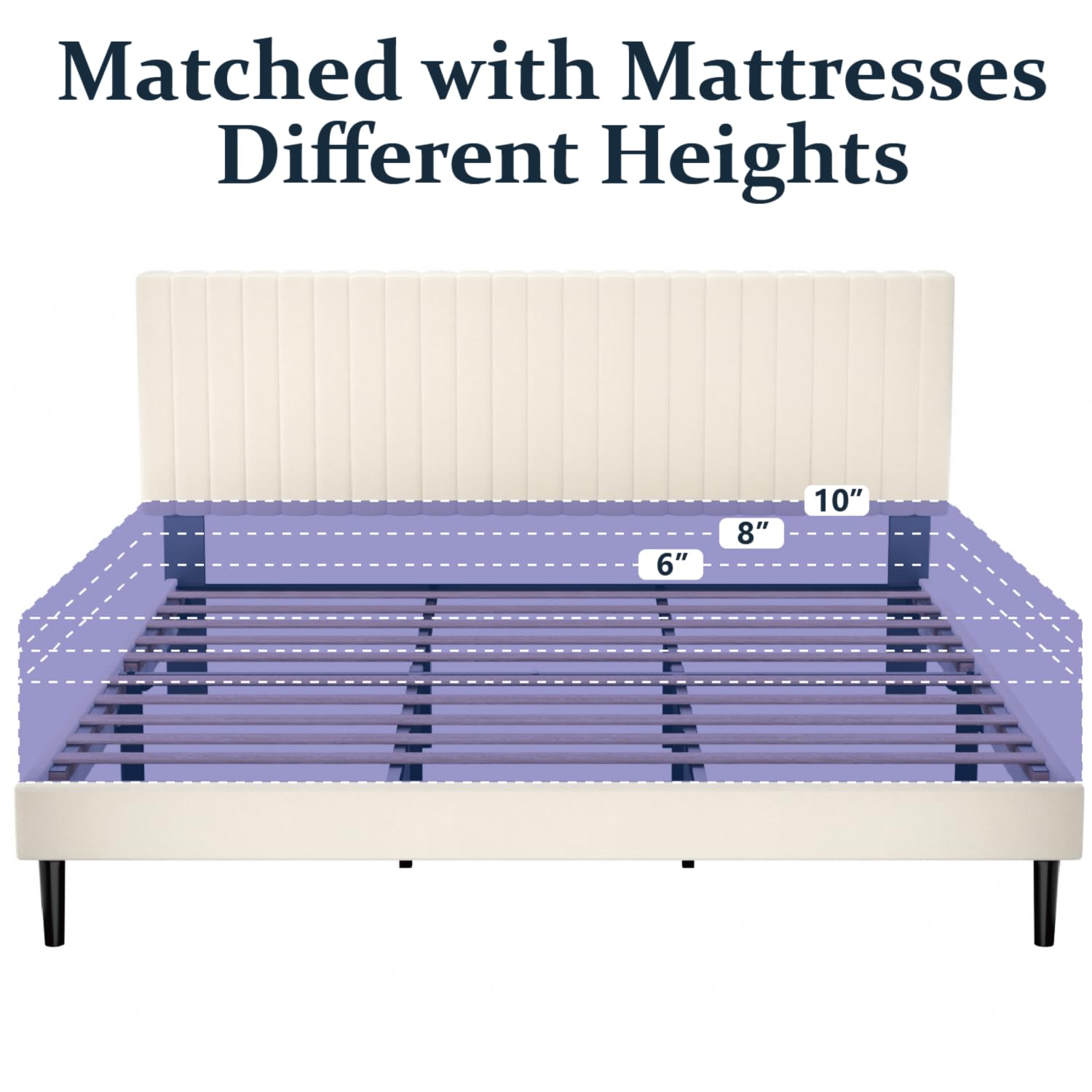King Size Bed Frame,King Size Platform Bed Frame and Velvet Upholstered Headboard with Strong Wood Slats, Box Spring Optional, ,  Beige