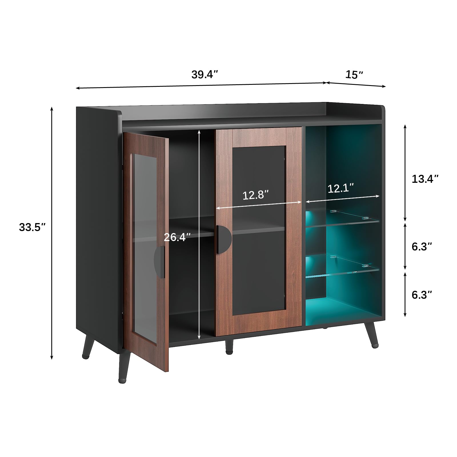 Sideboard Buffet Cabinet with Storage, Modern LED Coffee Bar Buffet Table with Acrylic Doors & Glass Storage Shelves, Sideboard for Kitchen,