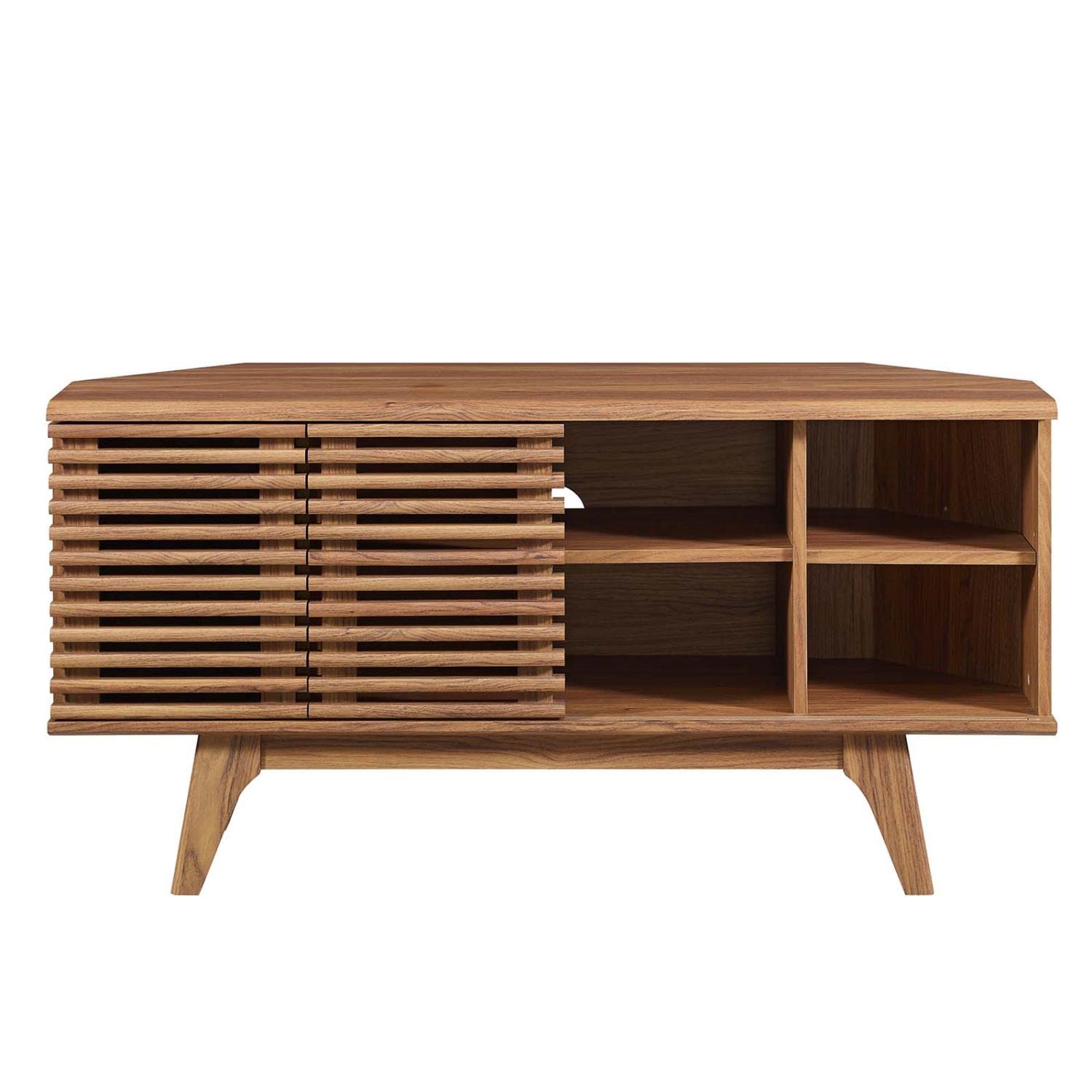 Render Mid-Century Modern Low Profile Corner Media TV Stand in Wal, 15 x 46 x 23