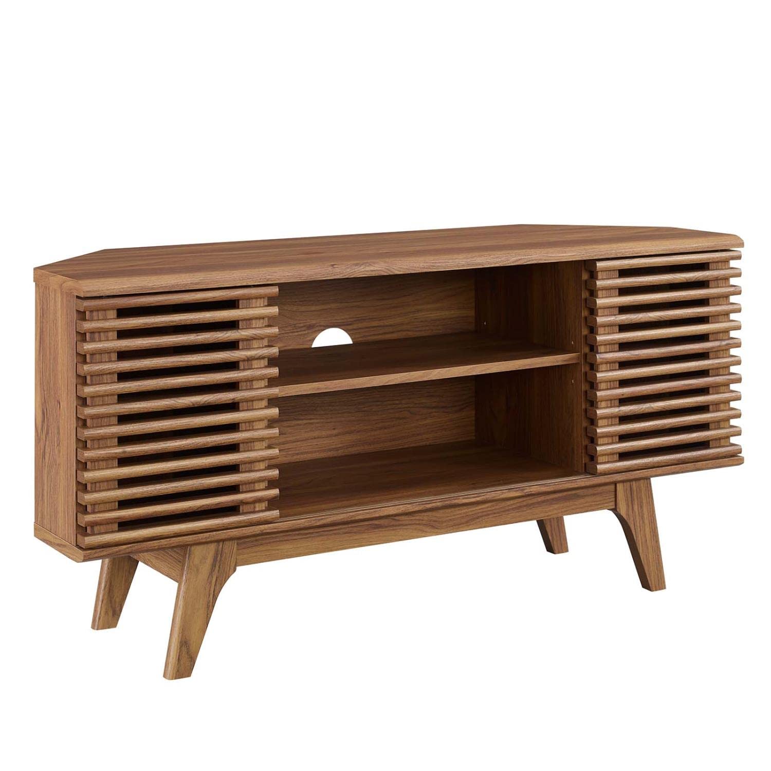 Render Mid-Century Modern Low Profile Corner Media TV Stand in Wal, 15 x 46 x 23