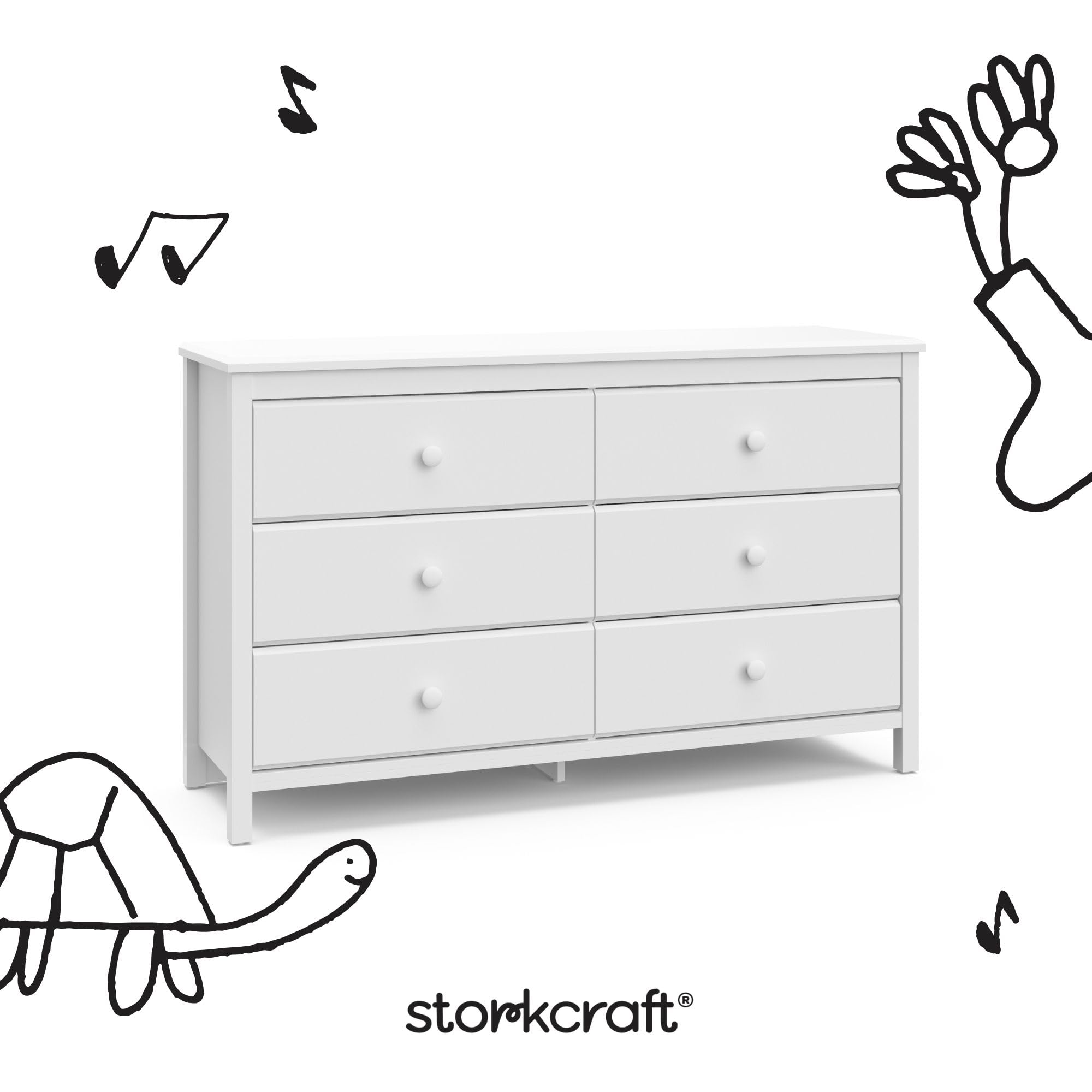 Alpine 6-Drawer Double Dresser (White), GREENGUARD Gold Certified Nursery & Kids Storage Chest, Modern Bedroom Organizer