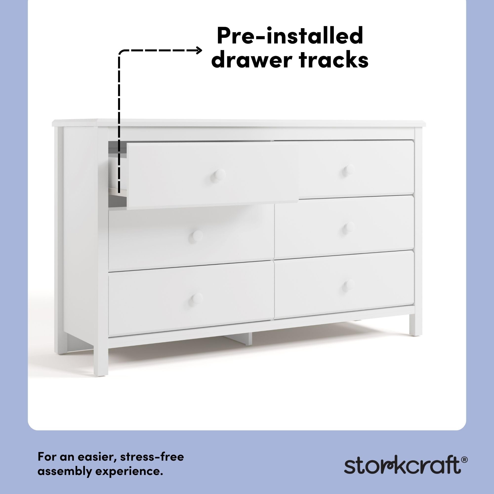Alpine 6-Drawer Double Dresser (White), GREENGUARD Gold Certified Nursery & Kids Storage Chest, Modern Bedroom Organizer
