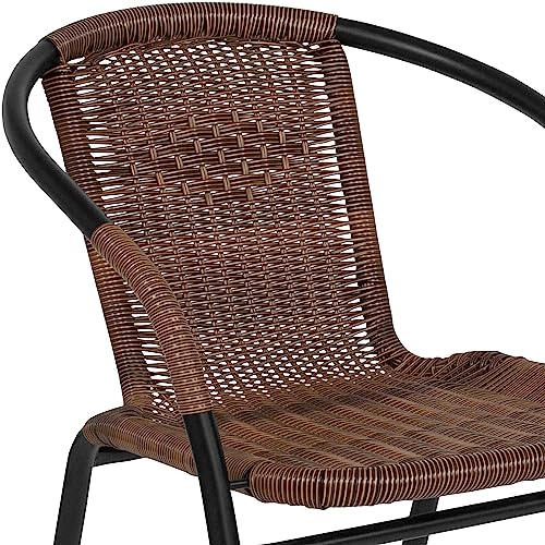 Lila Modern Rattan Stackable Dining Chairs, Indoor/Outdoor Bistro Chairs for Patio or Restaurant, Set of 4, Brown