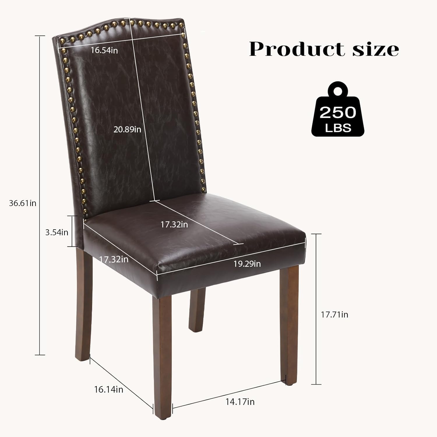 Dining Chairs Set of 2, PU Leather Upholstered Mid Century Modern High-End Dining Room Side Chair with Nailhead Trim and Solid Wood Legs