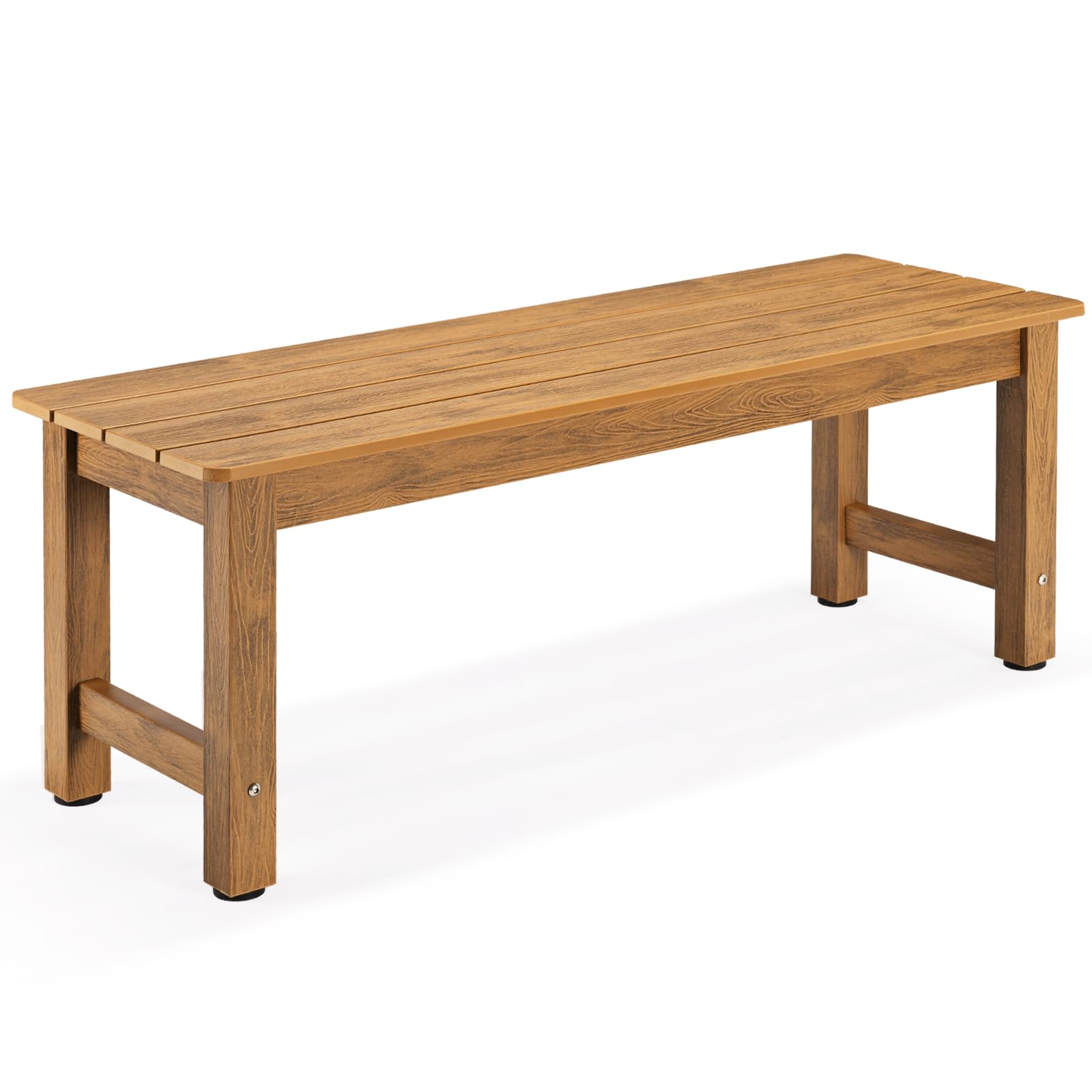 Outdoor 2-Person Bench, All-Weather Poly Lumber Patio Seat, Fade & Rot Resistant, Easy Assembly for Garden, Porch, Backyard, Teak