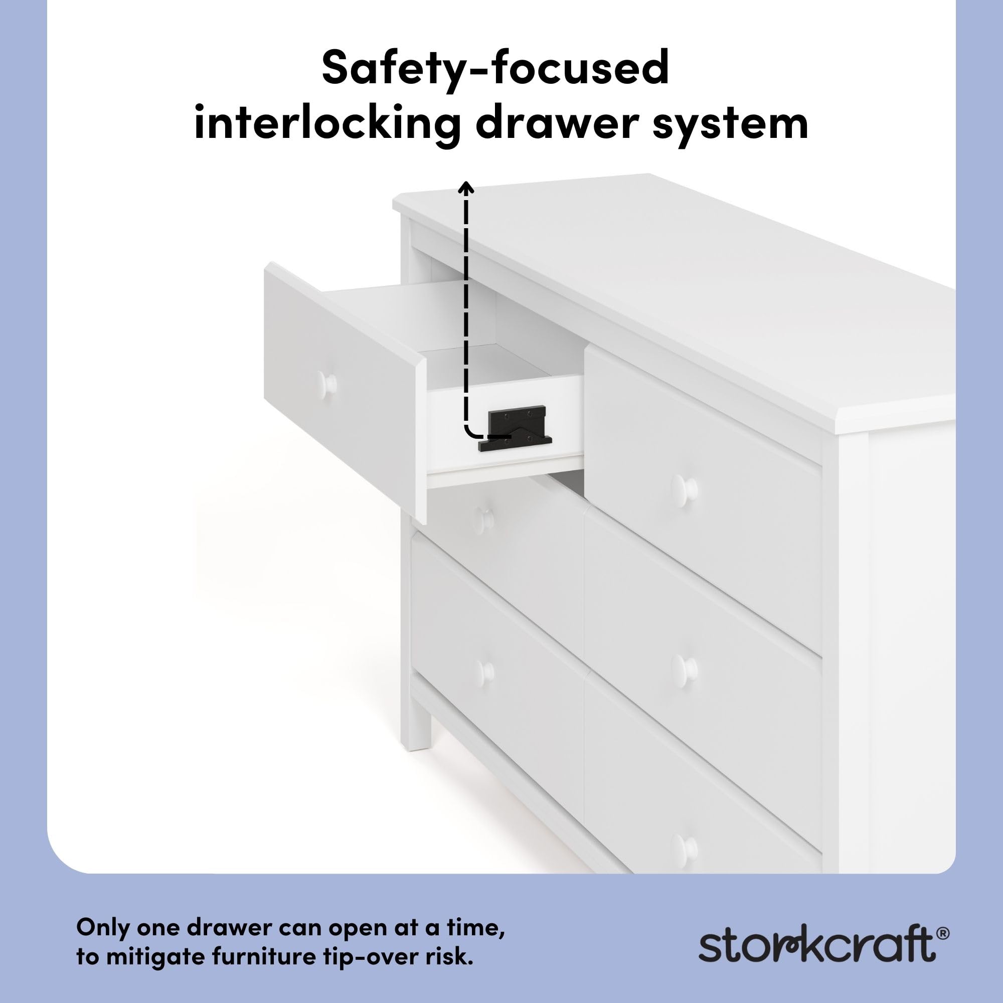 Alpine 6-Drawer Double Dresser (White), GREENGUARD Gold Certified Nursery & Kids Storage Chest, Modern Bedroom Organizer