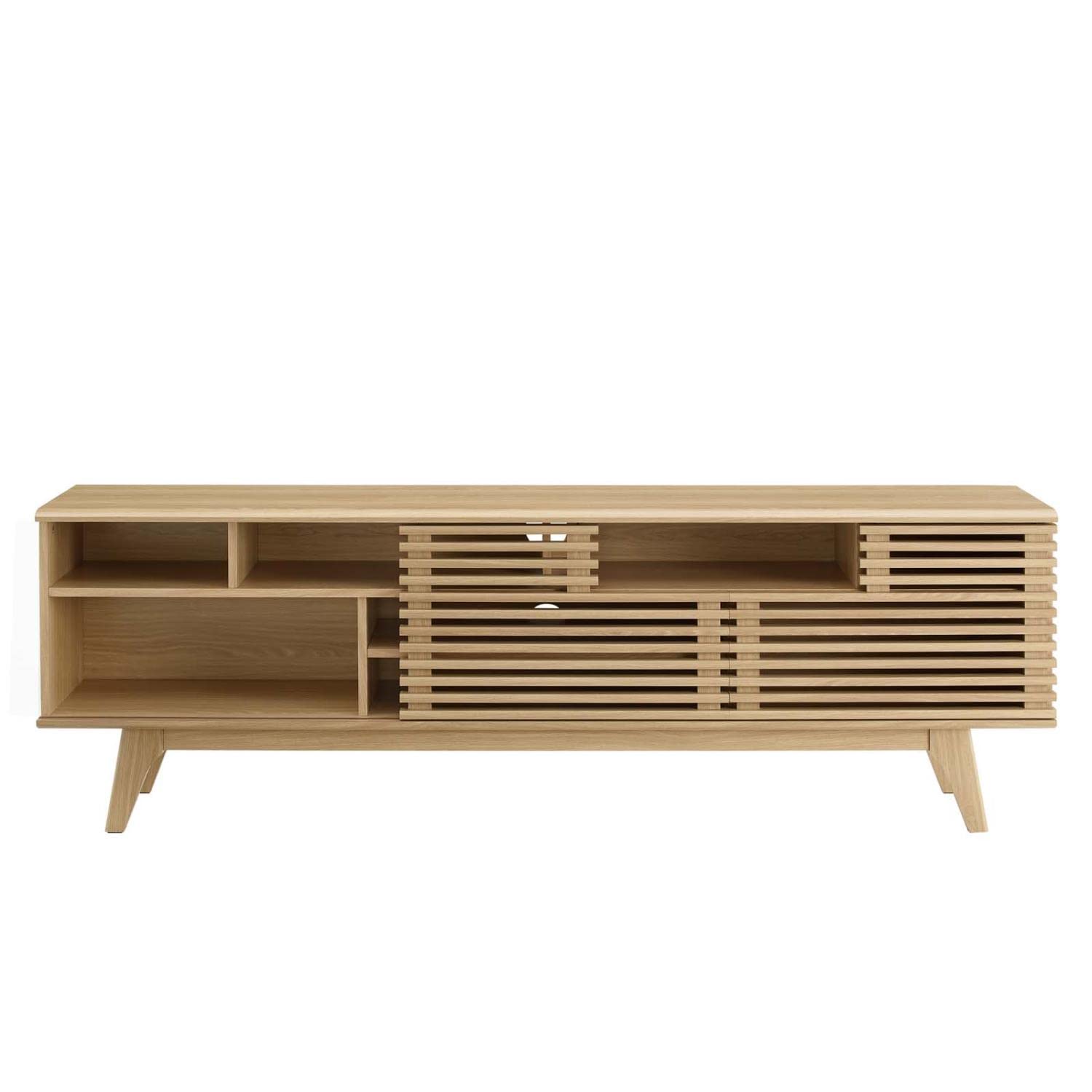 Render Mid-Century Modern Low Profile 71 Inch Media Console TV Stand in Oak, 71