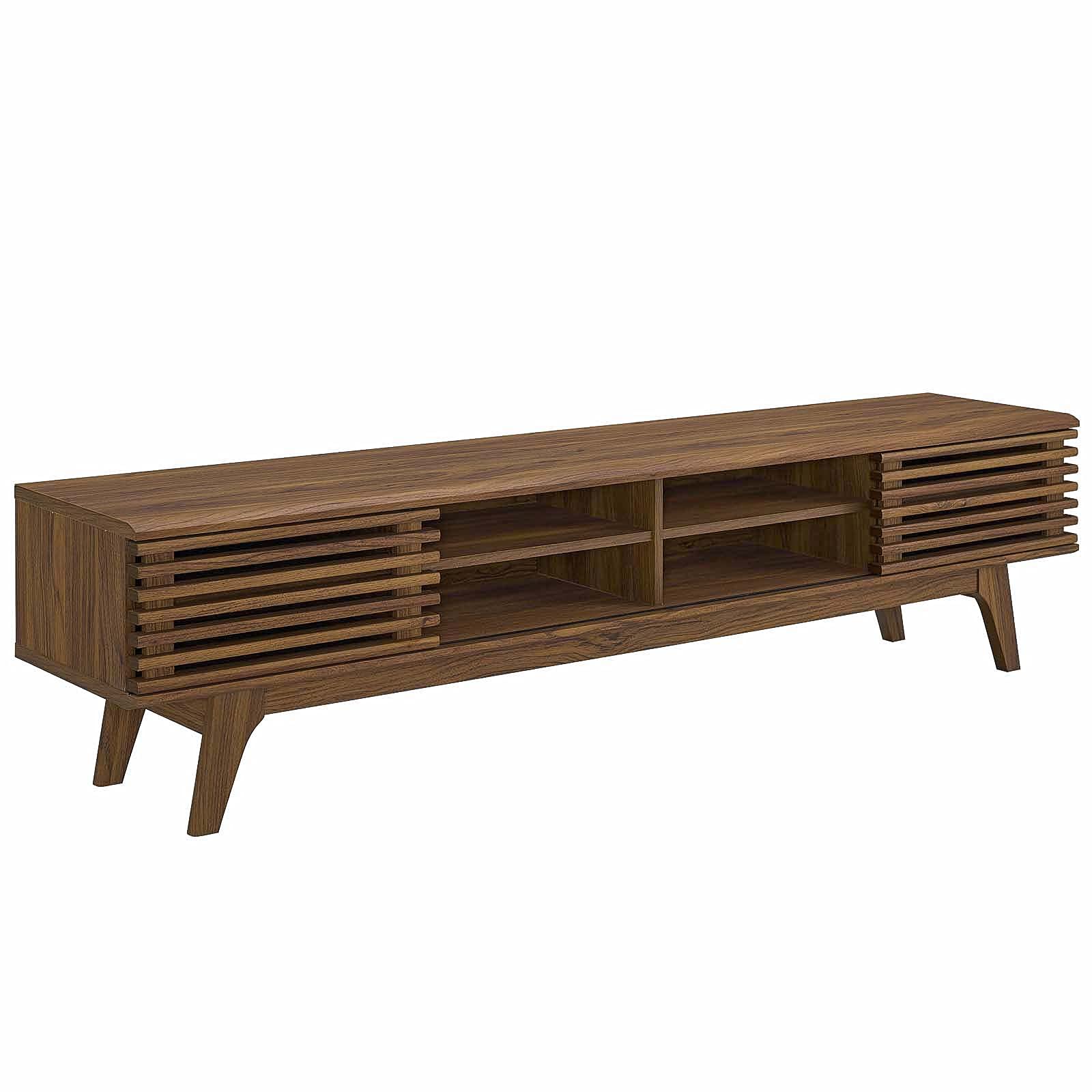 Render 70" Mid-Century Modern Low Profile Media Console TV Stand, 70 Inch, Walnut Walnut