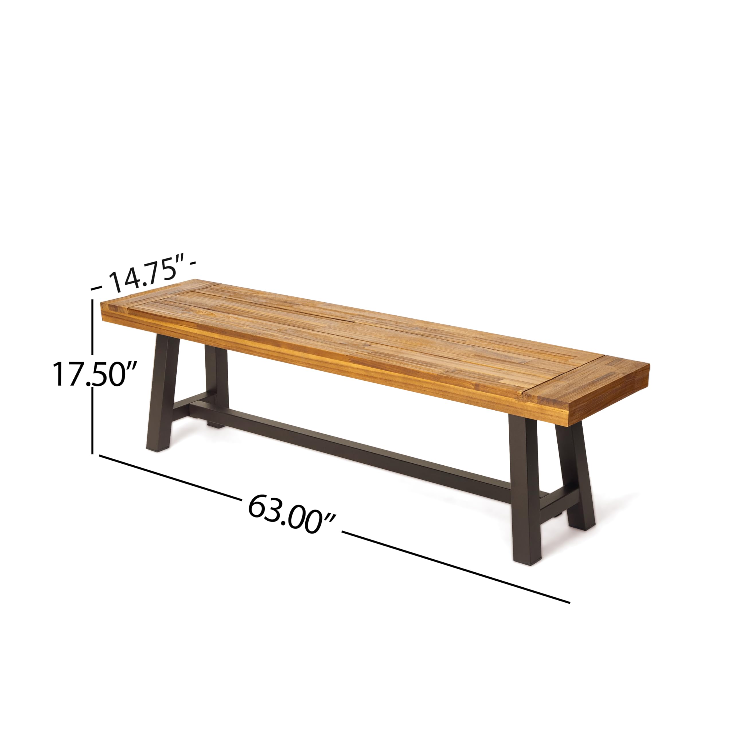 Carlisle Outdoor Acacia Wood and Rustic Metal Bench, Sandblast Finish / Rustic Metal 14. 75 x 63 x 17. 50 inches