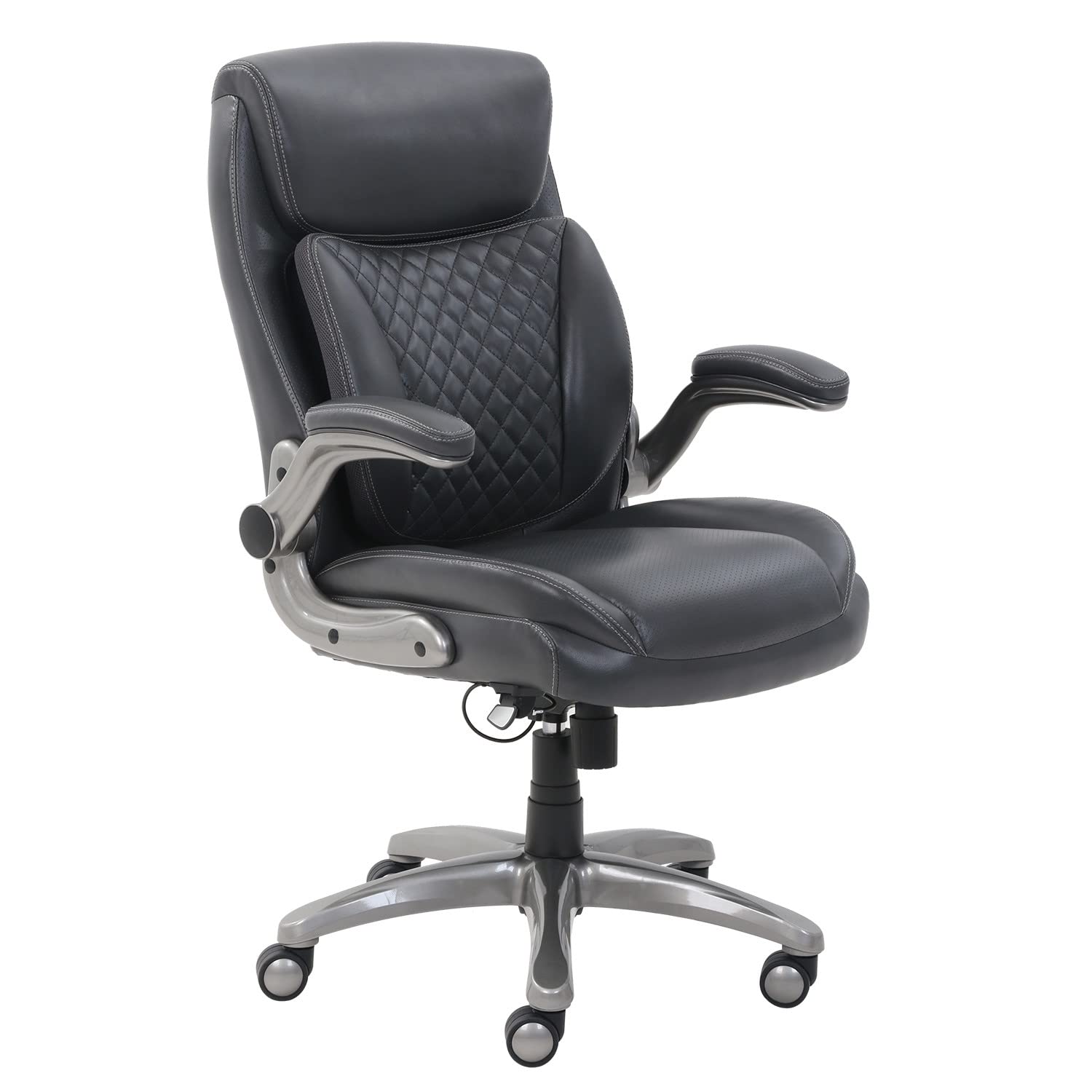 Ergonomic Executive Office Desk Chair with Lumbar Support, Flip-up Armrests, Adjustable Height, Grey Leather