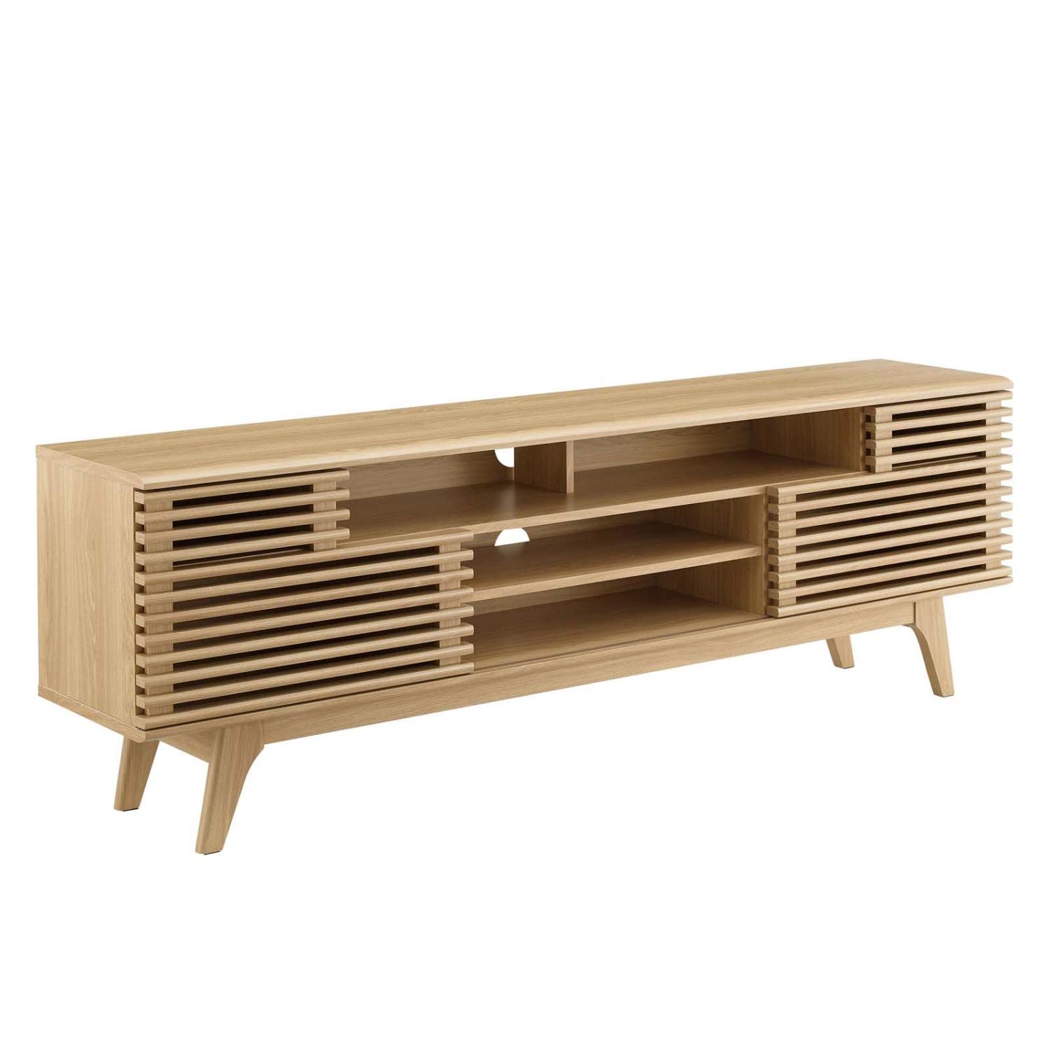 Render Mid-Century Modern Low Profile 71 Inch Media Console TV Stand in Oak, 71