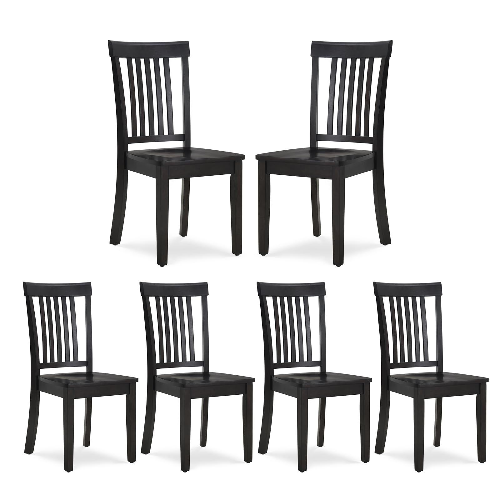 Wooden Dining Chairs Set of 6, Spindle High Back Windsor Kitchen Side Chair, Farmhouse Dining Chairs for Kitchen and Dining Room, Dark Brown
