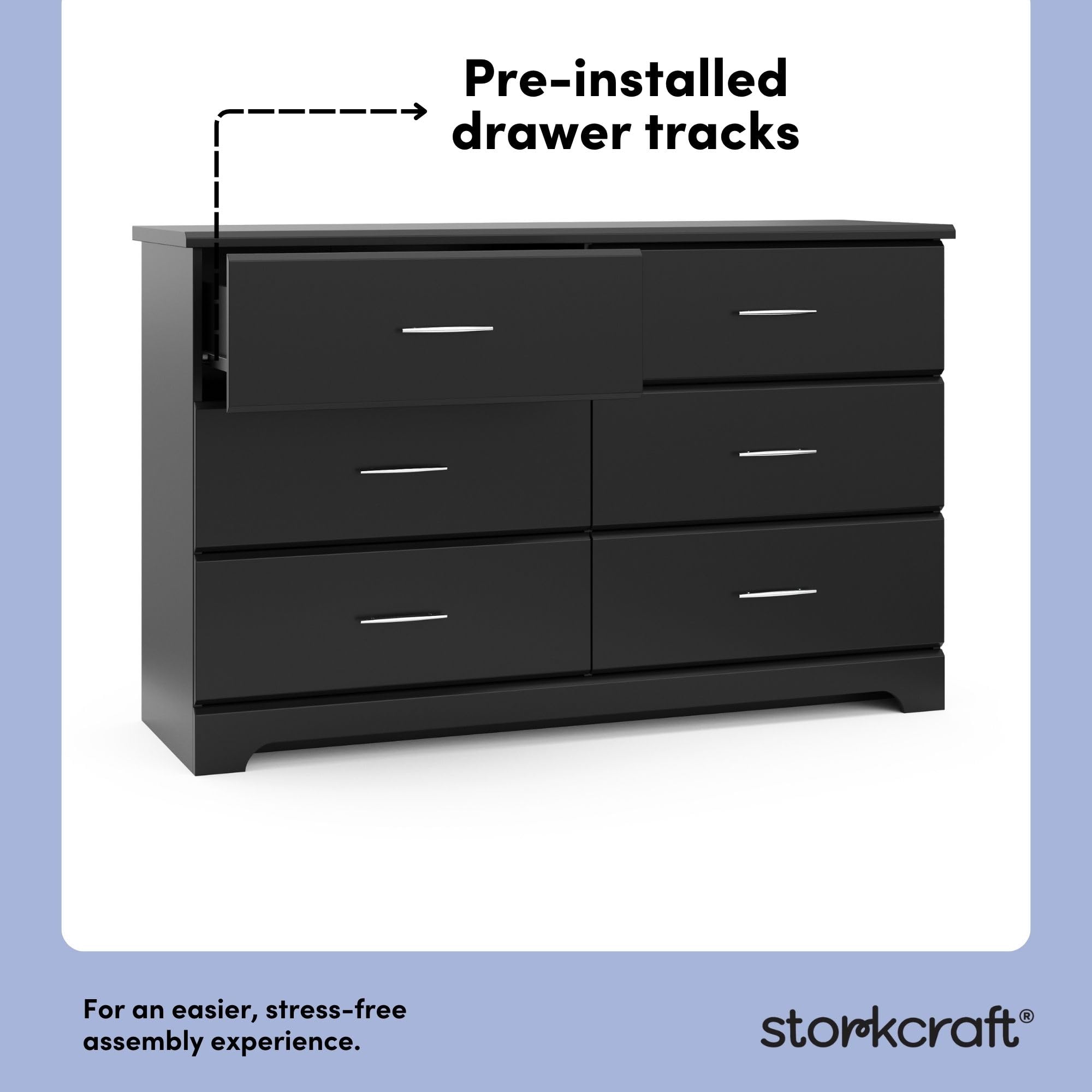 Brookside 6 Drawer Double Dresser for Nursery & Kids, GREENGUARD Gold Certified Chest of Drawers Organizer, Black