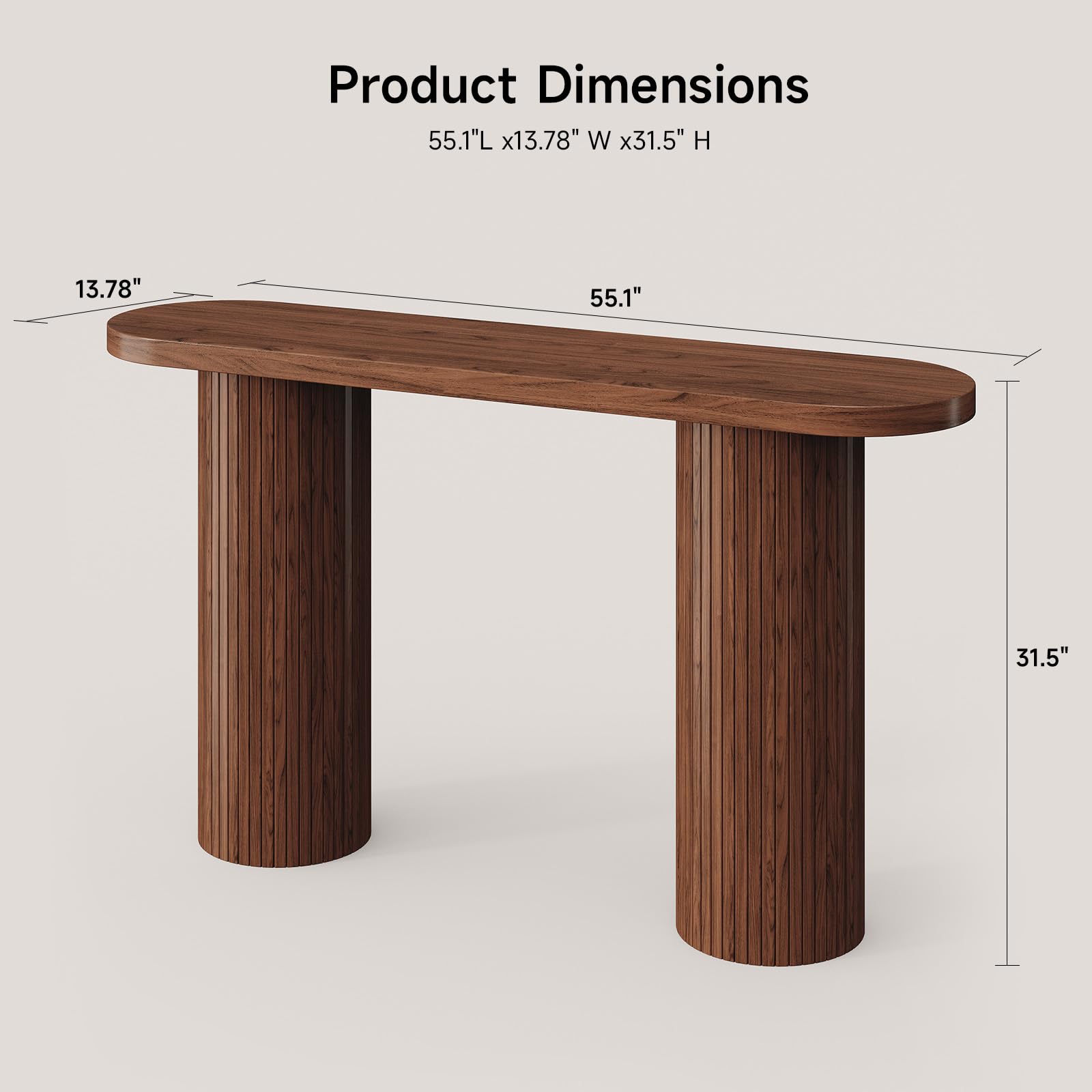 55 Inch Fluted Entryway Table, Wood Console Table, Couch Tables Behind Sofa, Farmhouse Style, Modern Sofa Stand for Entrance Hallway Living Room Foyer (Walnut)