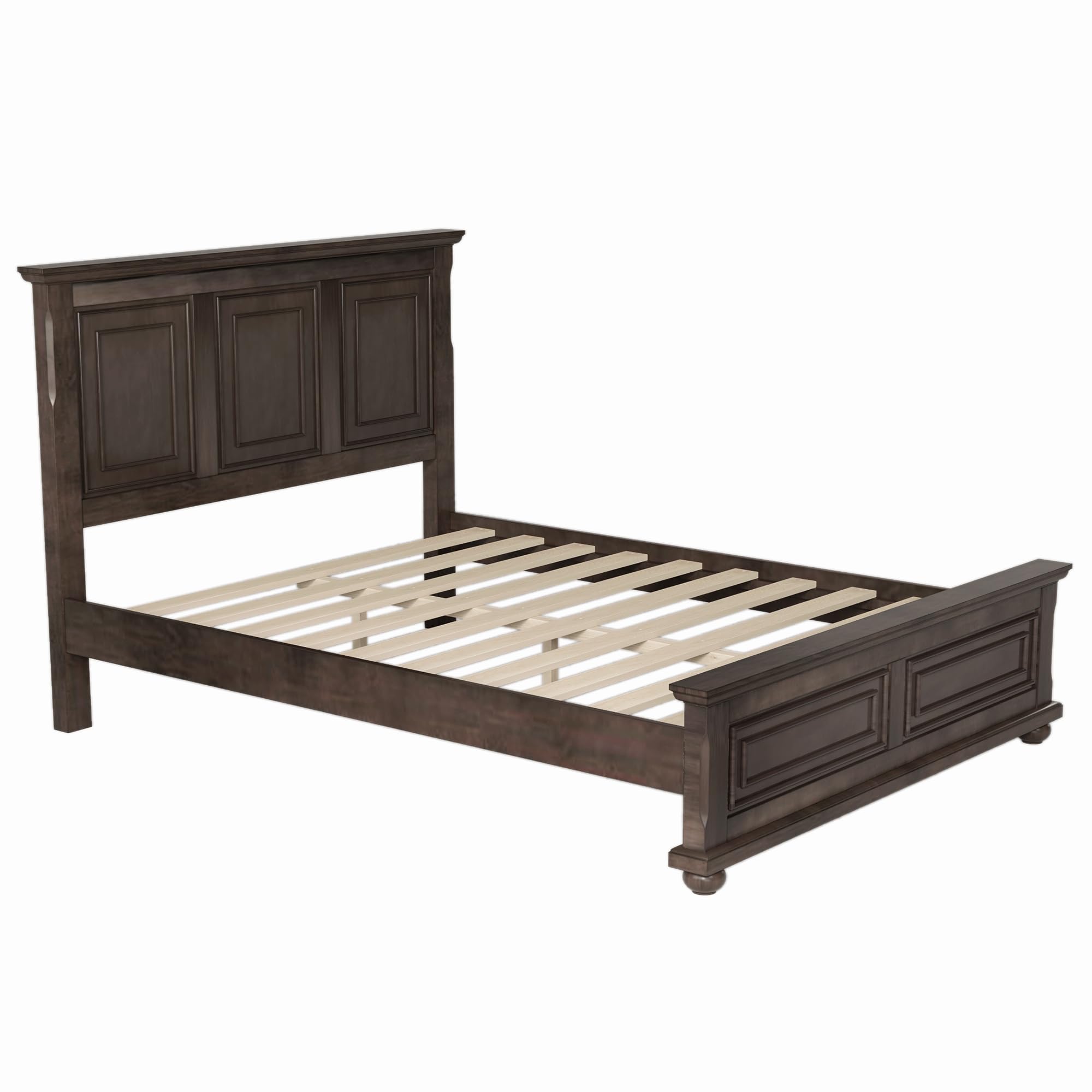 Traditional Town Bed Frames and Country Style Pinewood Vintage King Bed, Rich Brown