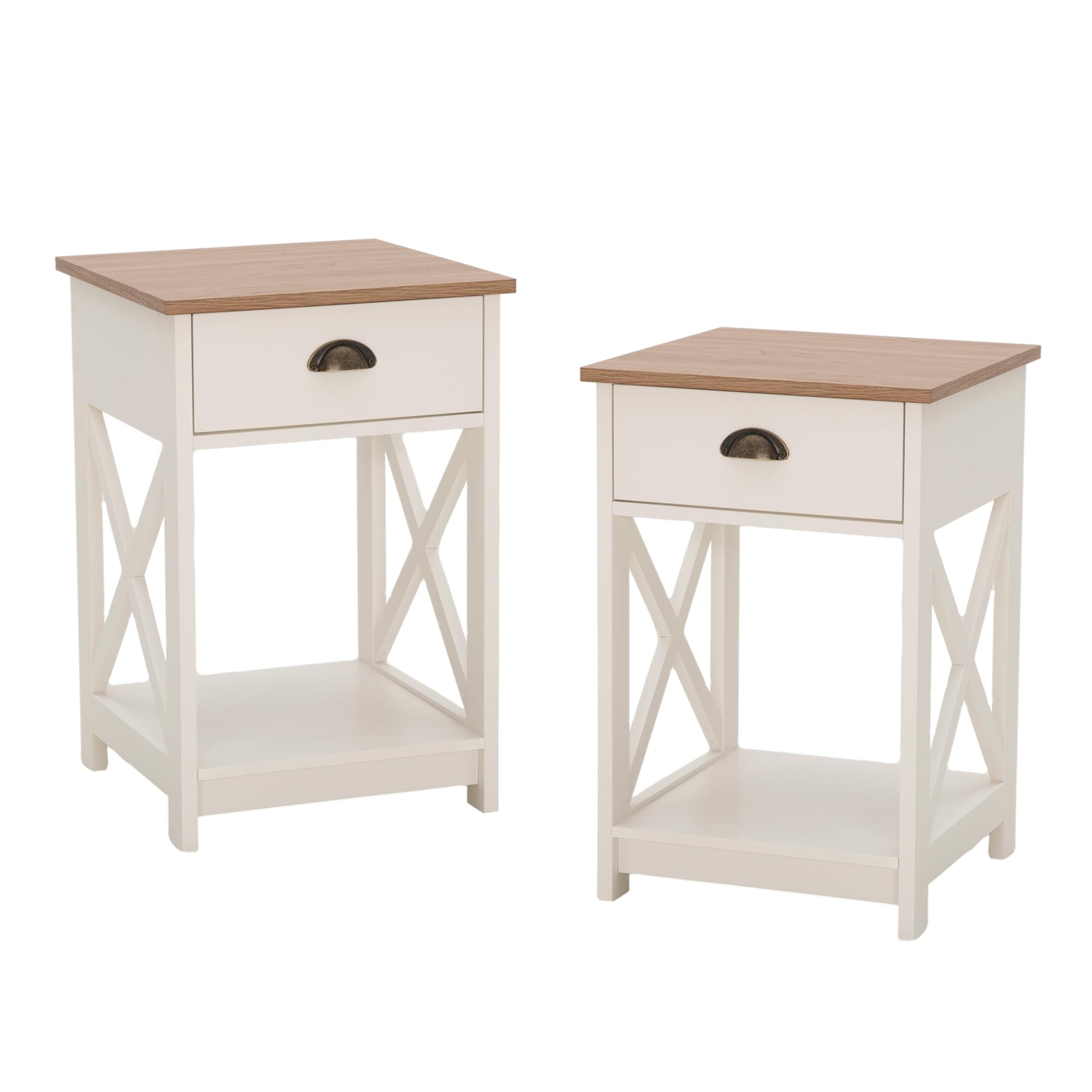 End Table Living Room Set of 2 - Farmhouse Bedroom Nightstands Small Bedside Table, Ivory White Side Table