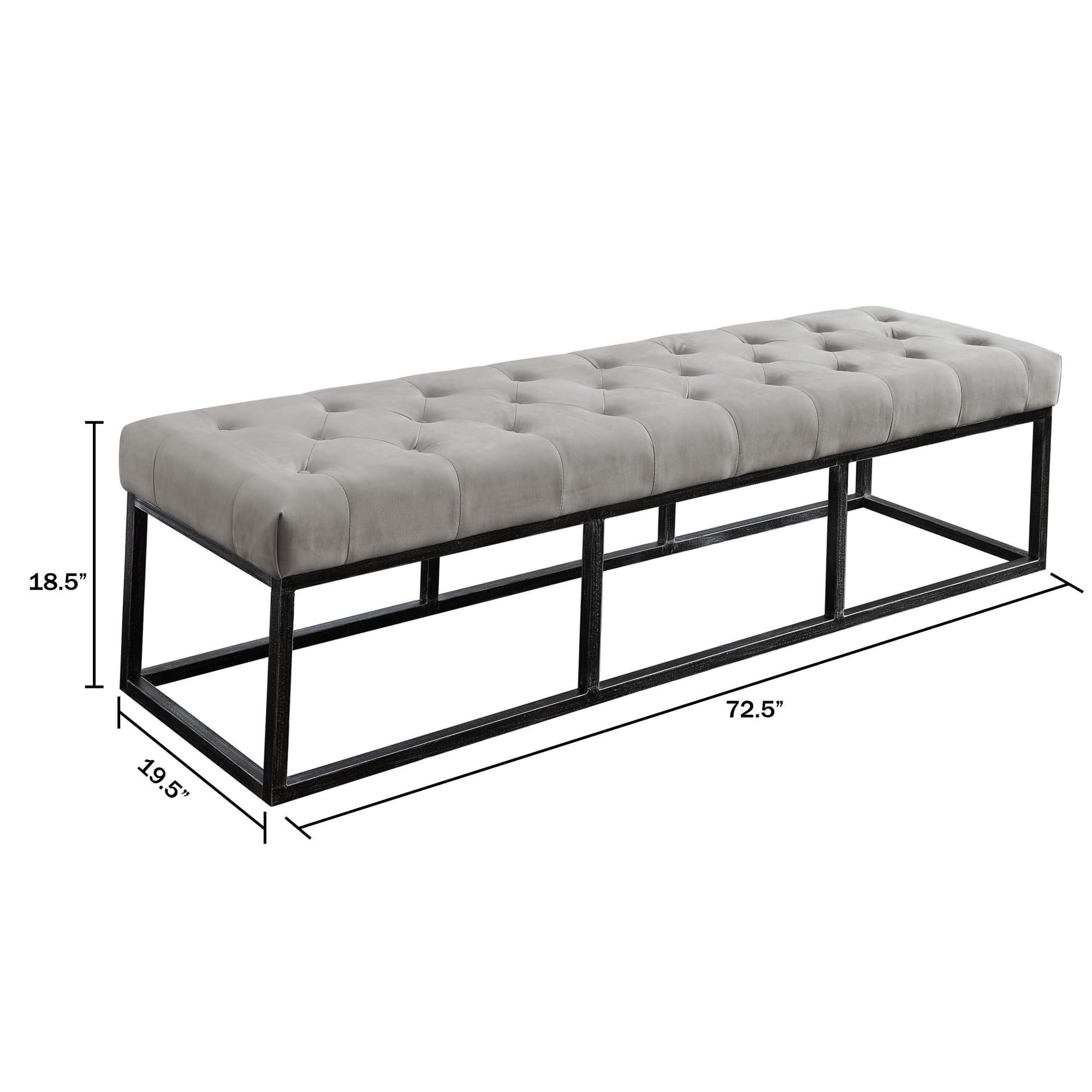 Danes Tufted Bench with Iron Legs, Modern Bench for Bedroom or Living Room, Long Rectangular Shape Padded Upholstery, Pearl Gray