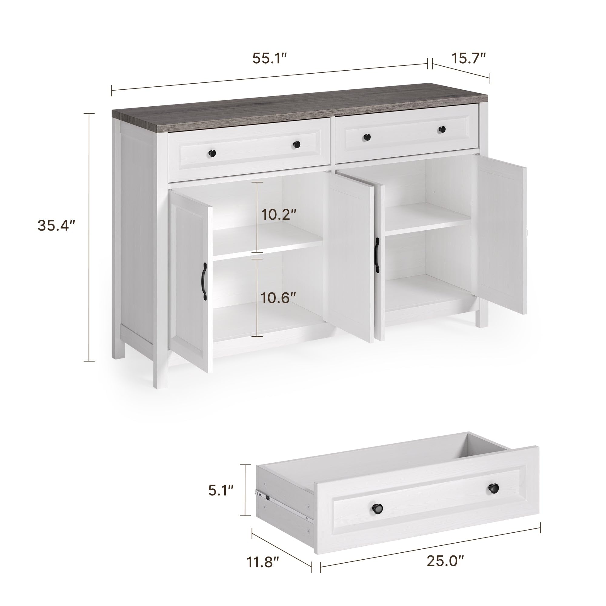 Farmhouse Kitchen Sideboard Buffet Cabinet with Storage, Wood Coffee Bar and Storage Sideboard with Drawers and Doors for Kitchen, Dining