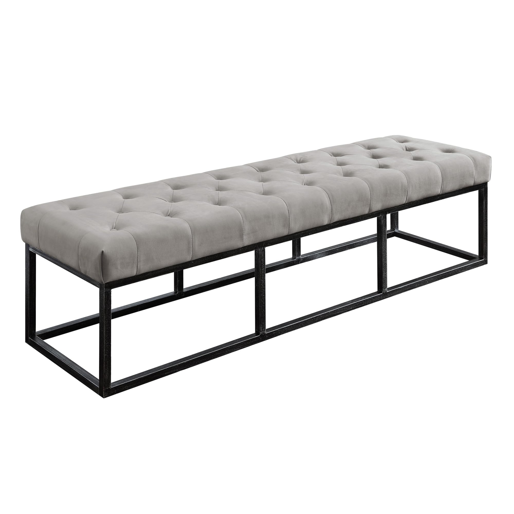 Danes Tufted Bench with Iron Legs, Modern Bench for Bedroom or Living Room, Long Rectangular Shape Padded Upholstery, Pearl Gray