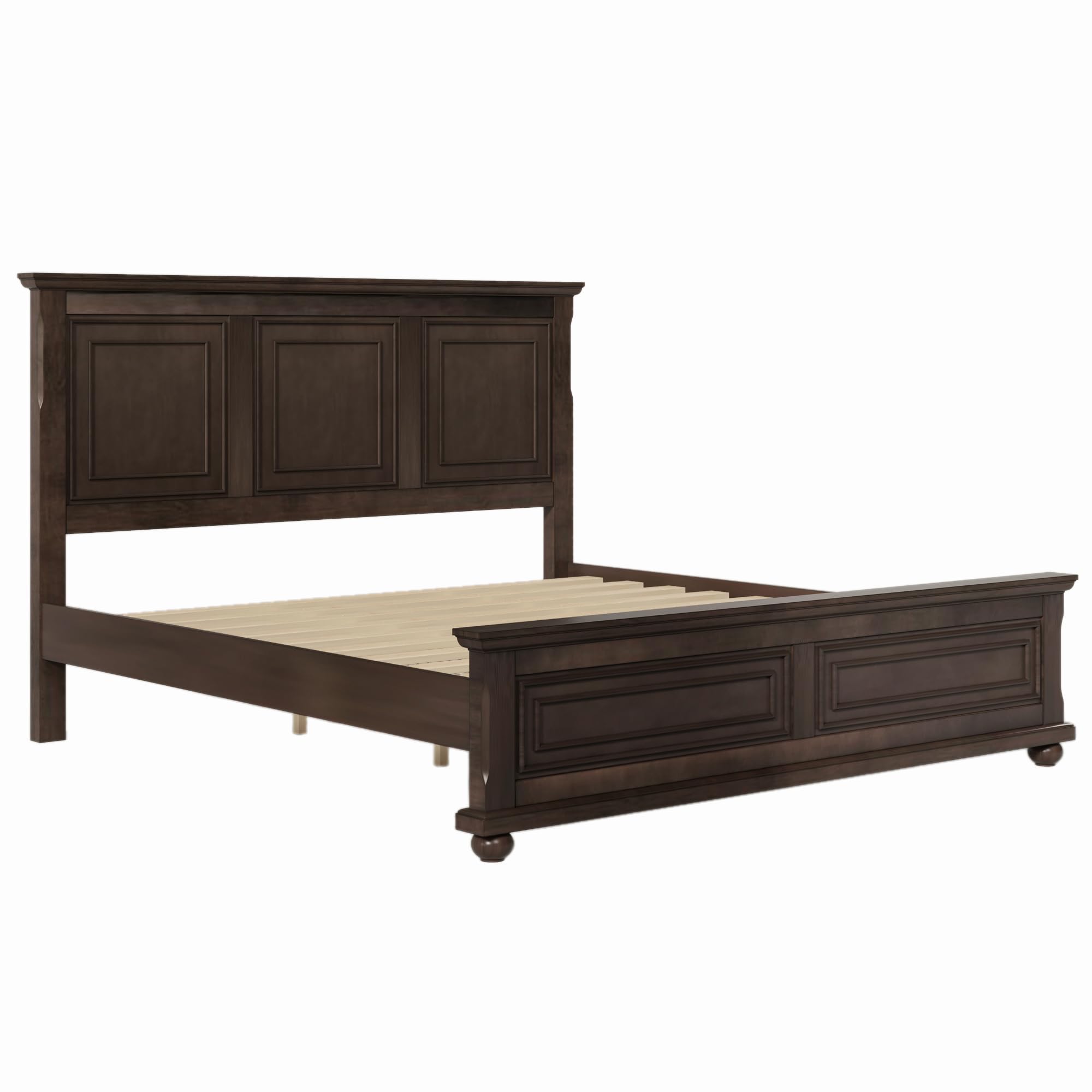 Traditional Town Bed Frames and Country Style Pinewood Vintage King Bed, Rich Brown