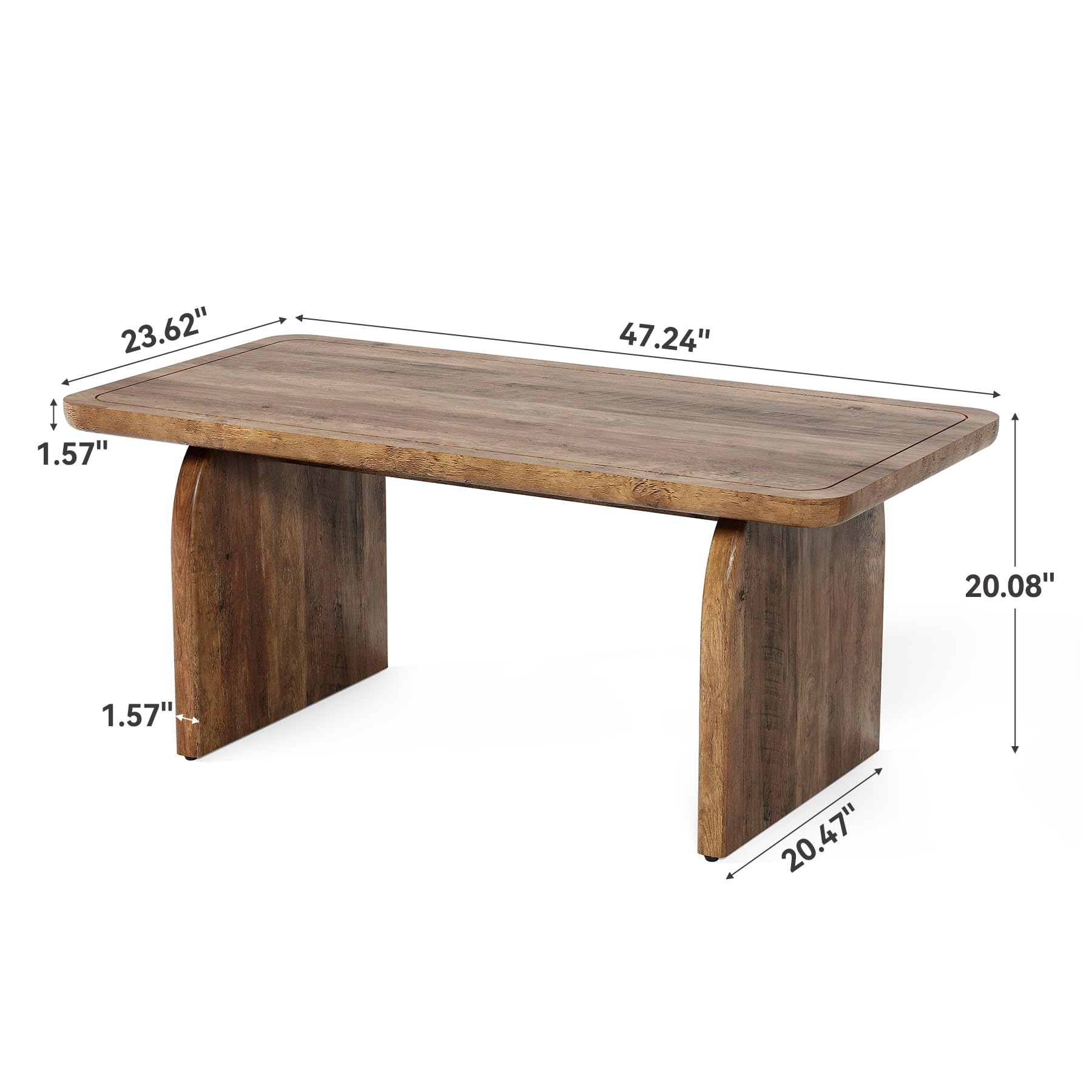 Farmhouse Coffee Table – 47" Rustic Brown Wood Center Table with Rounded Corners, Modern Rectangular Tea Table for Living Room