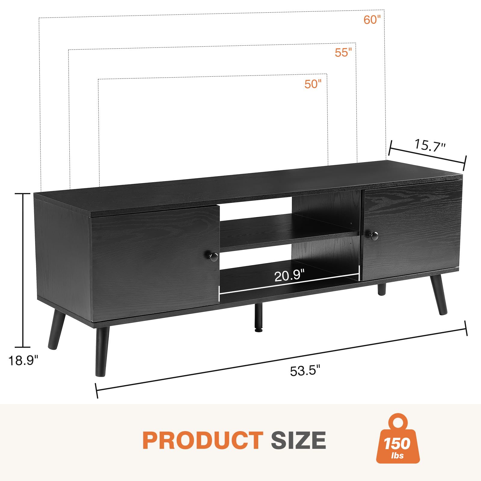 TV Stand for TVs up to 55", Entertainment Center with Open Storage Shelves & Soundbar Shelf, Media Console Table for Living Room, Rustic Brown