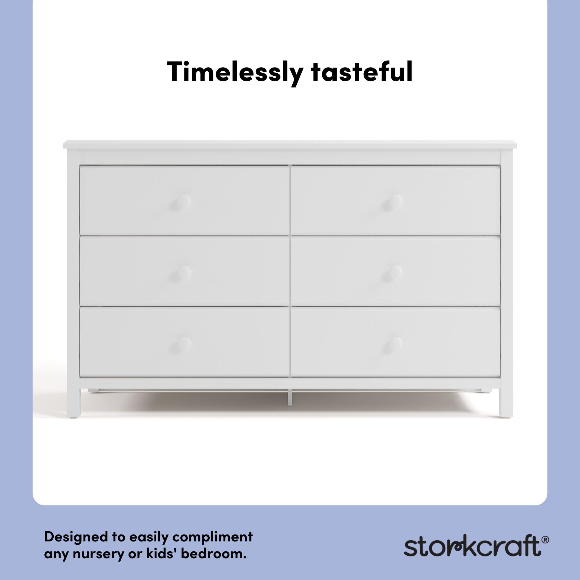 Alpine 6-Drawer Double Dresser (White), GREENGUARD Gold Certified Nursery & Kids Storage Chest, Modern Bedroom Organizer