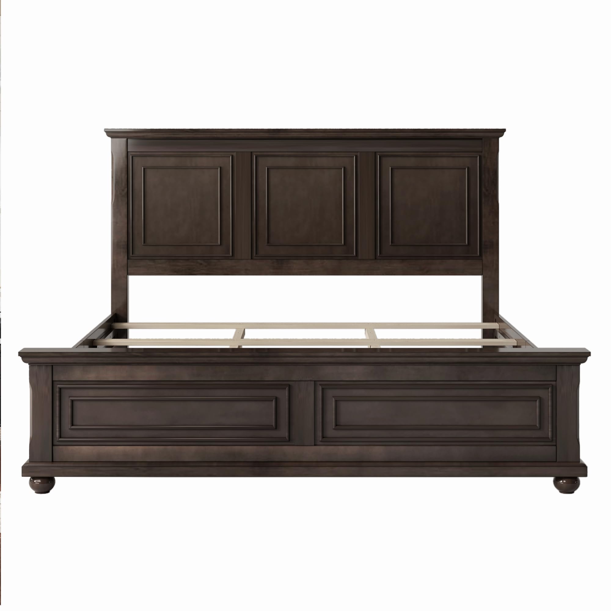 Traditional Town Bed Frames and Country Style Pinewood Vintage King Bed, Rich Brown