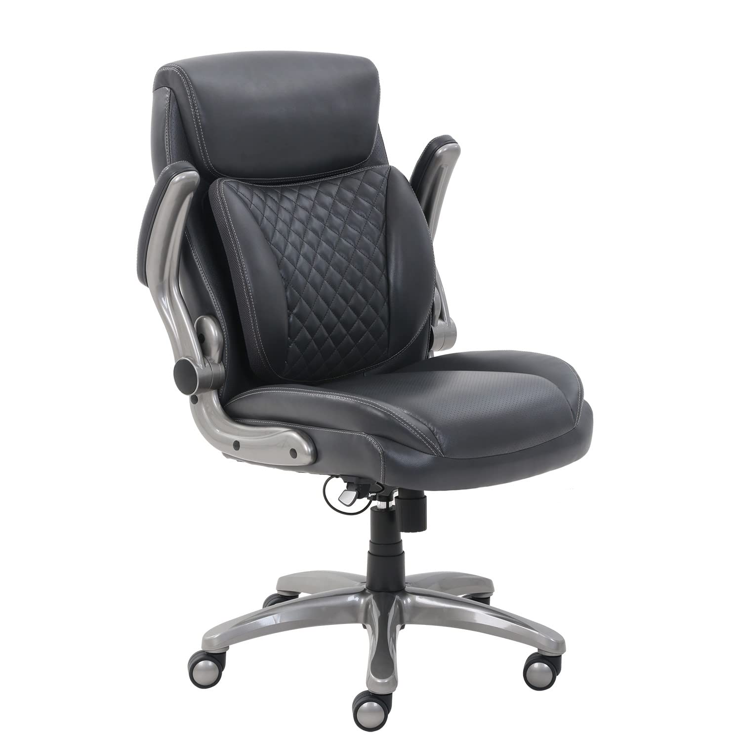 Ergonomic Executive Office Desk Chair with Lumbar Support, Flip-up Armrests, Adjustable Height, Grey Leather