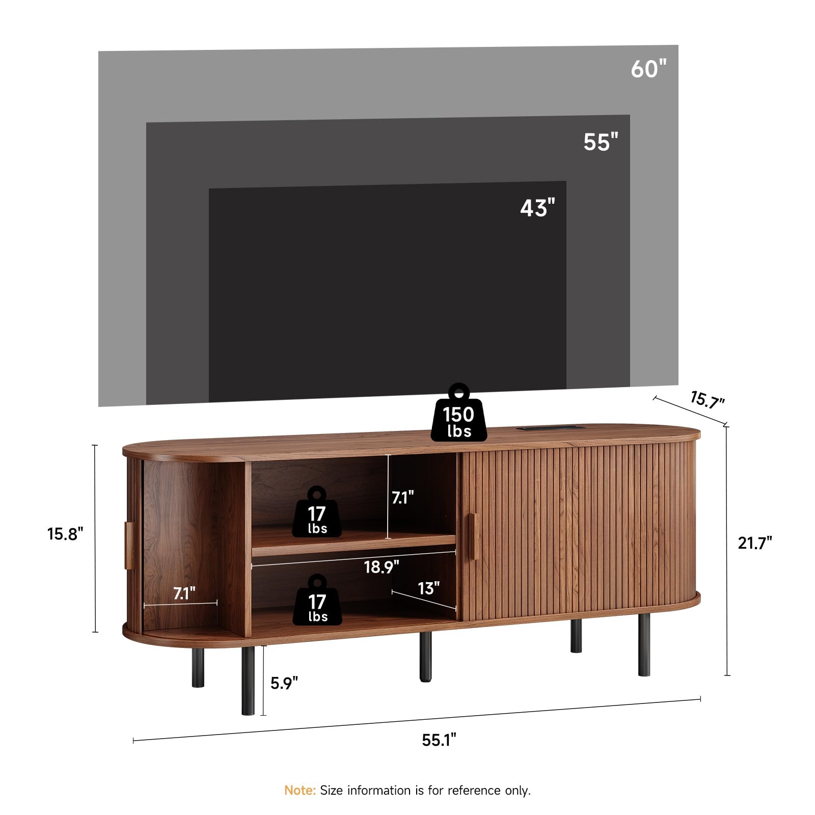 Mid-Century Modern TV Stand with Power Outlet, Media Console with Sliding Doors & Adjustable Shelves, Entertainment Center for TVs up to 60", Walnut