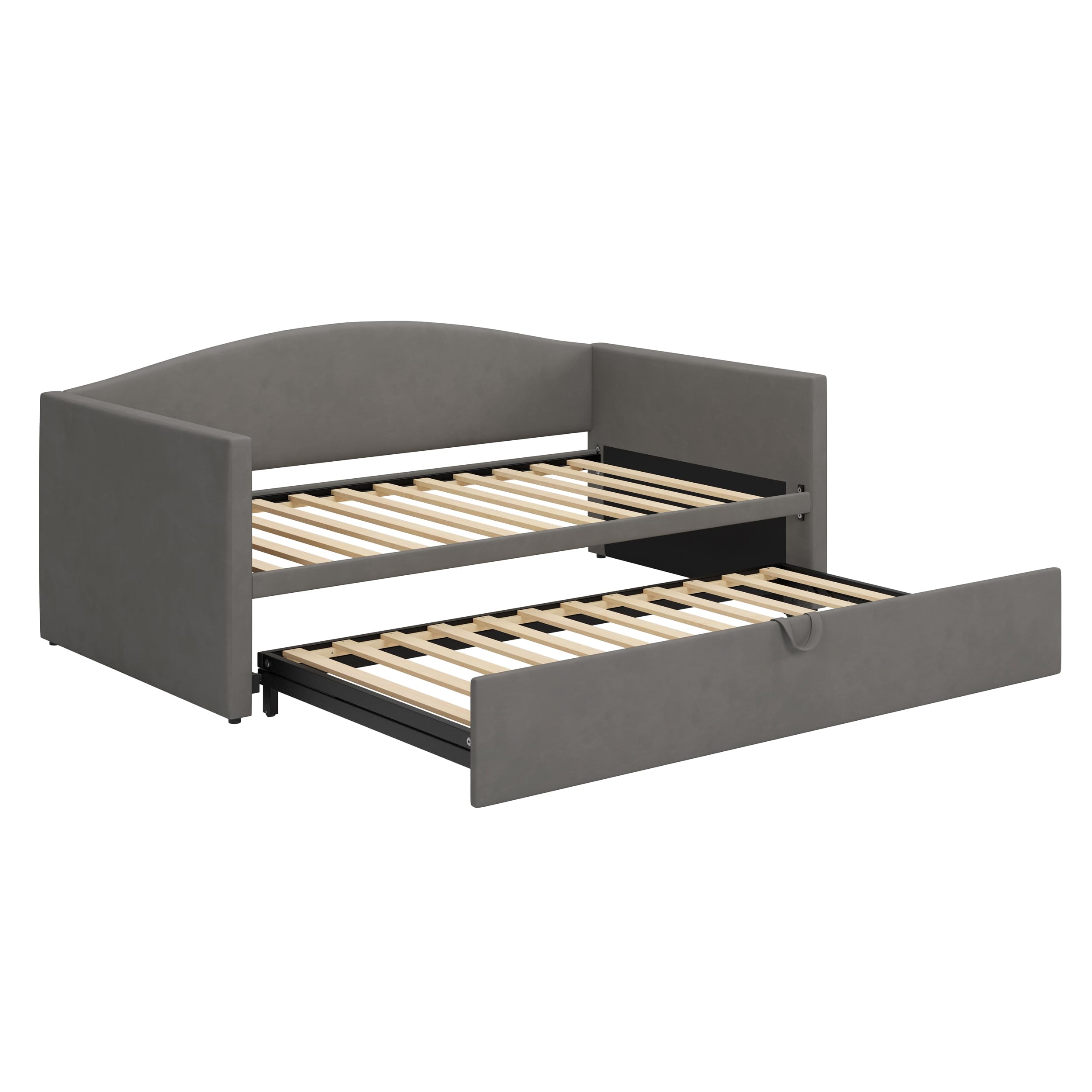 Twin Size Velvet Daybed with Extended Pop Up Trundle, Upholstered Sofa Bed Daybed, Space-Saving Twin to King Design for Guest Room, Gray