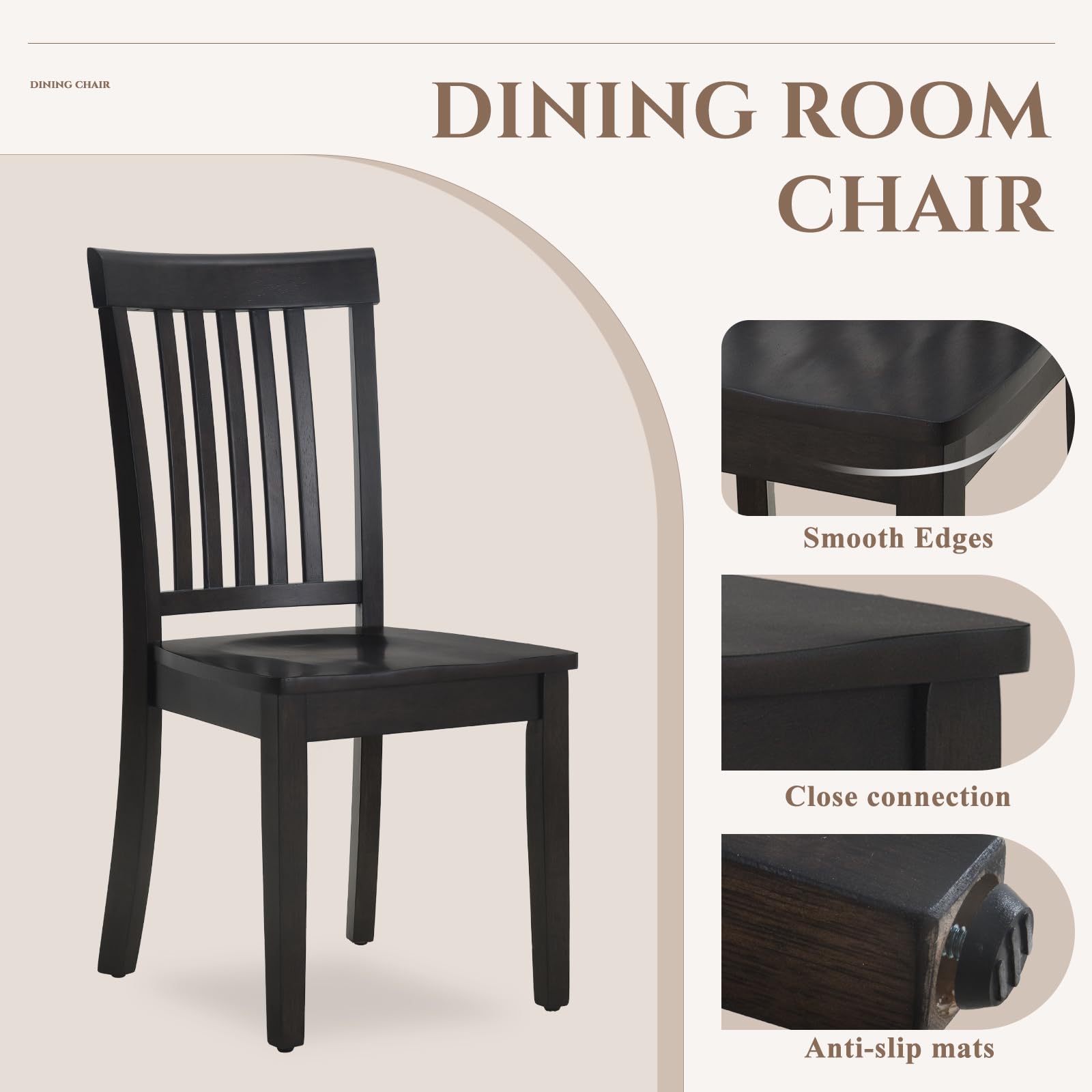 Wooden Dining Chairs Set of 6, Spindle High Back Windsor Kitchen Side Chair, Farmhouse Dining Chairs for Kitchen and Dining Room, Dark Brown