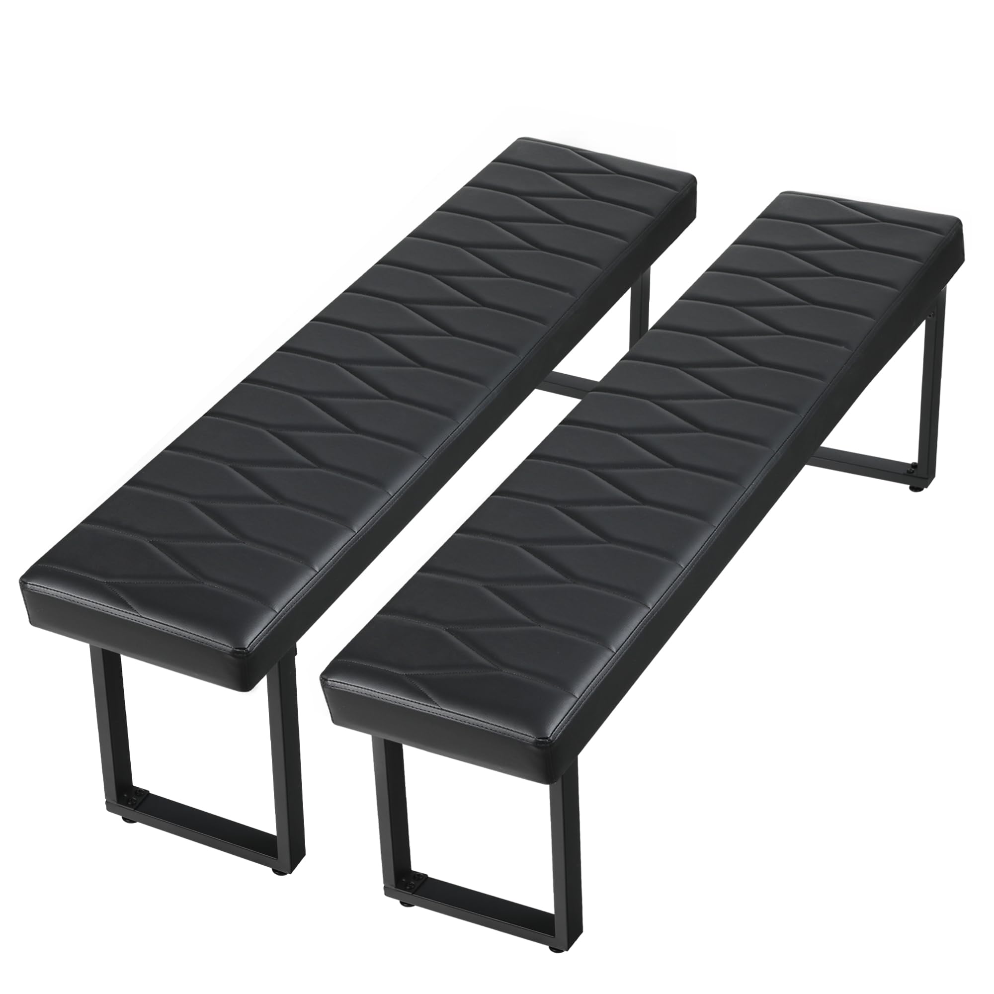 Set of 2 Padded 58" Dining Benches, Faux Leather Extra Long Cushioned Seats for 6–8 People, Entryway, Bedside, Dining Room, Black