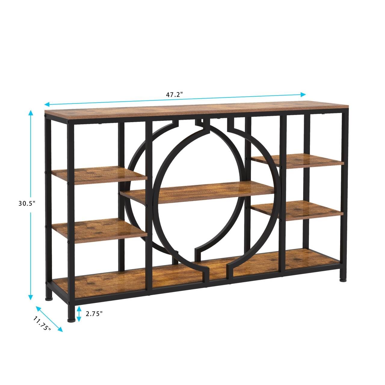 47" Industrial Console Table, 4-Tier Rustic Entryway Table with Storage, Wooden Sofa Table for Hallway, Foyer, Living Room, Rustic Brown