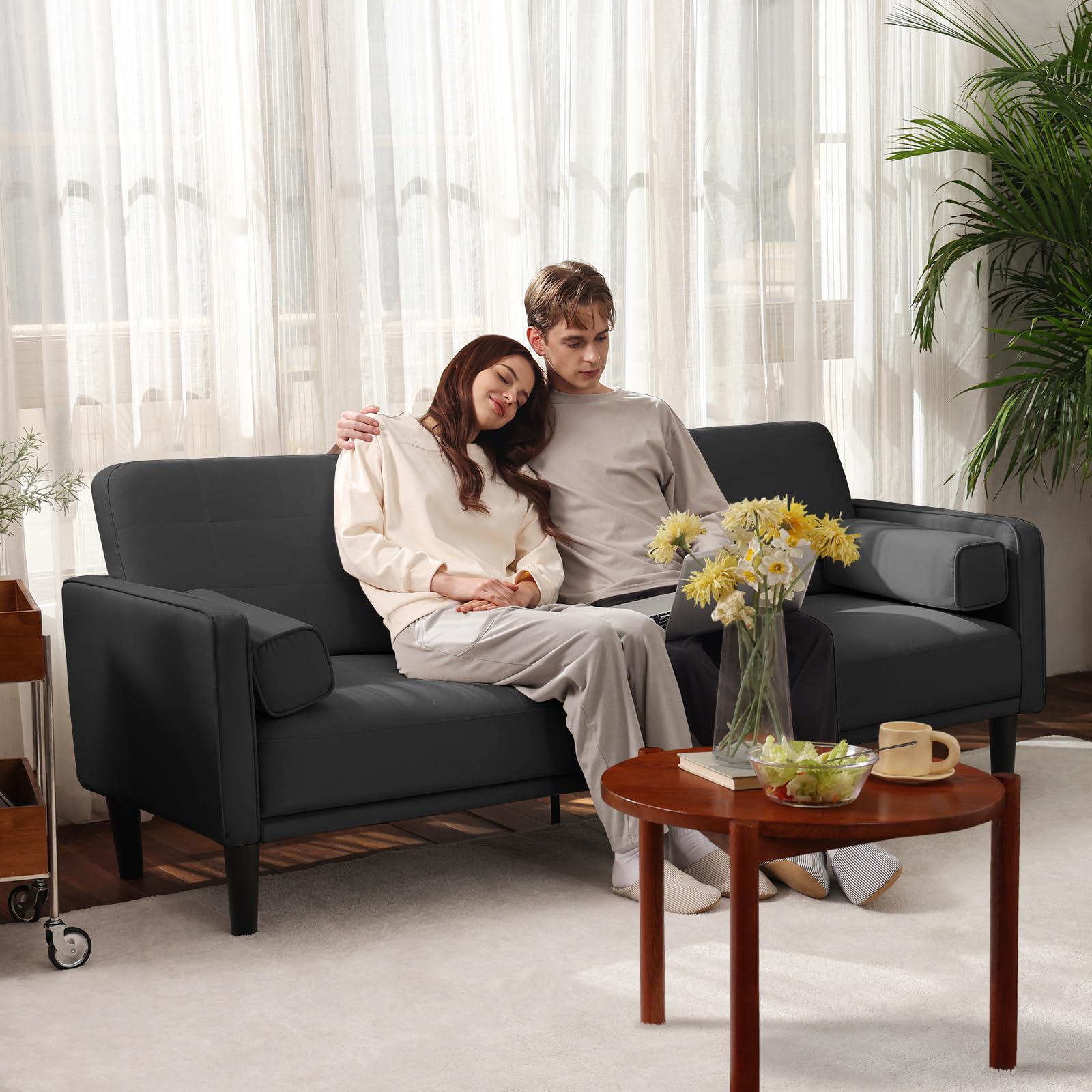 70" Dark Gray Loveseat Recliner Sofa, Comfy Couch with Washable Cover, High-Density Foam, Solid Wood Frame, Easy Assembly, Living Room