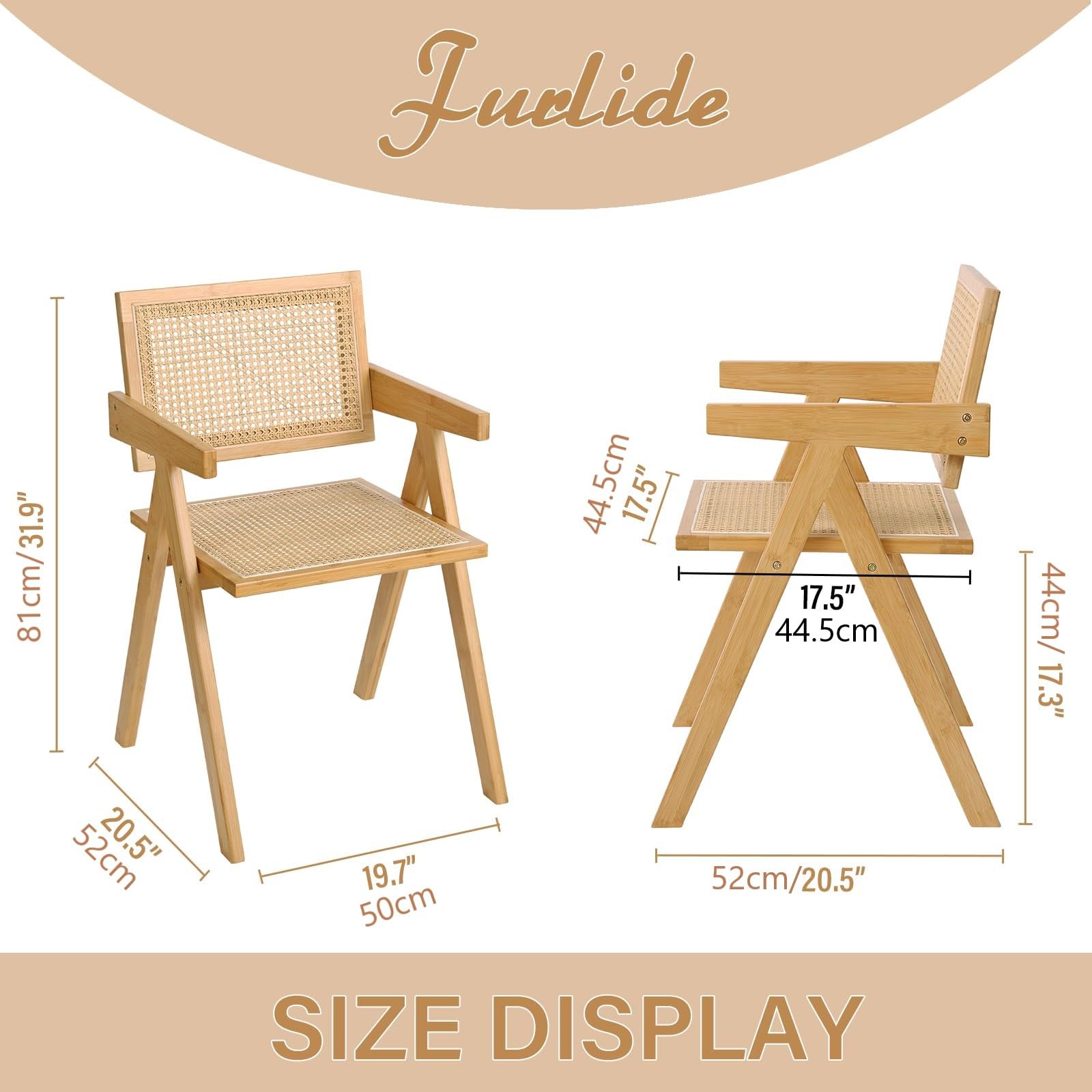 Dining Chairs Set of 2, Modern Mid Century Accent Chairs, Comfy Armchairs, Outdoor Rattan Chairs with Armrest for Bedroom Living Room