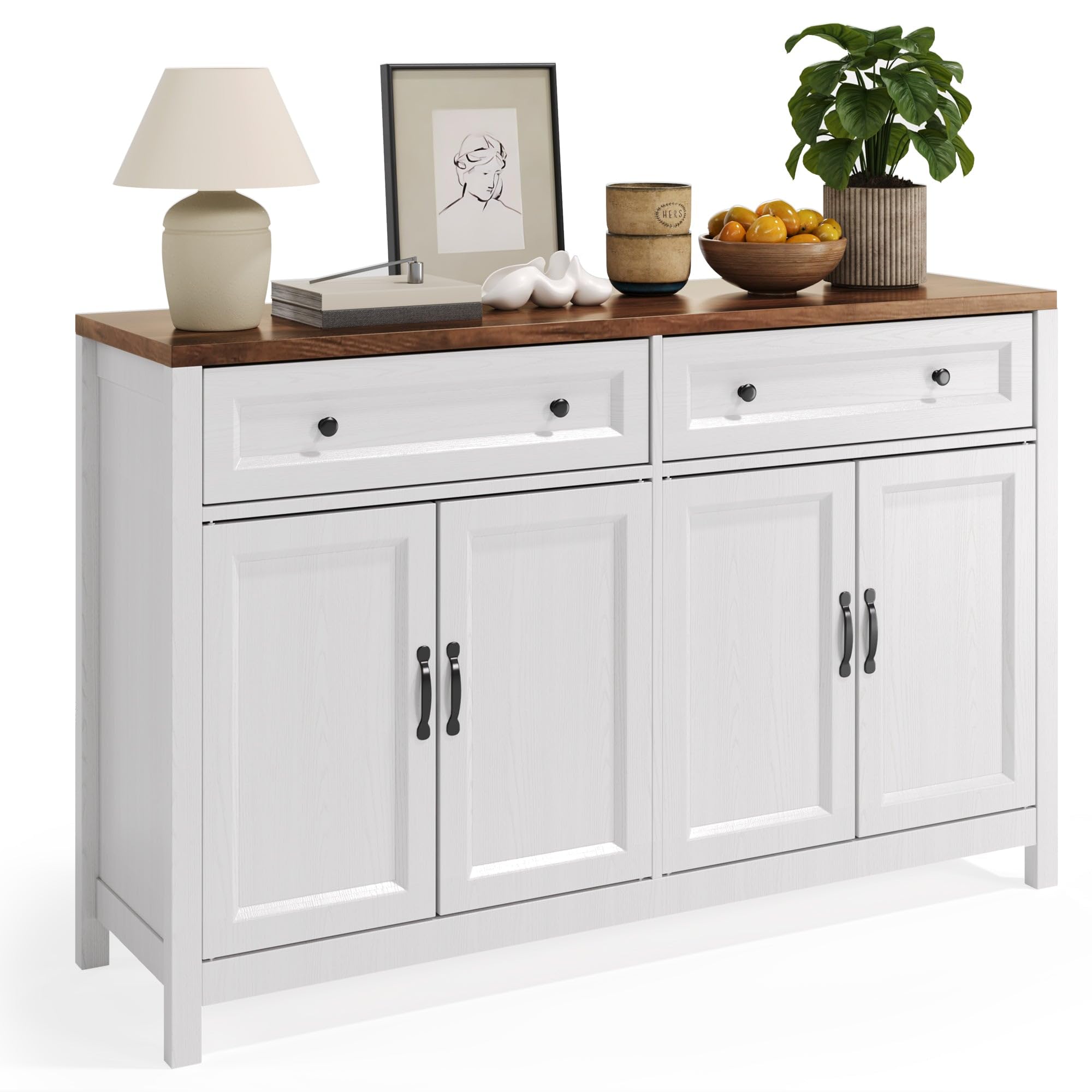 Farmhouse Kitchen Sideboard Buffet Cabinet with Storage, Wood Coffee Bar and Storage Sideboard with Drawers and Doors for Kitchen, Dining