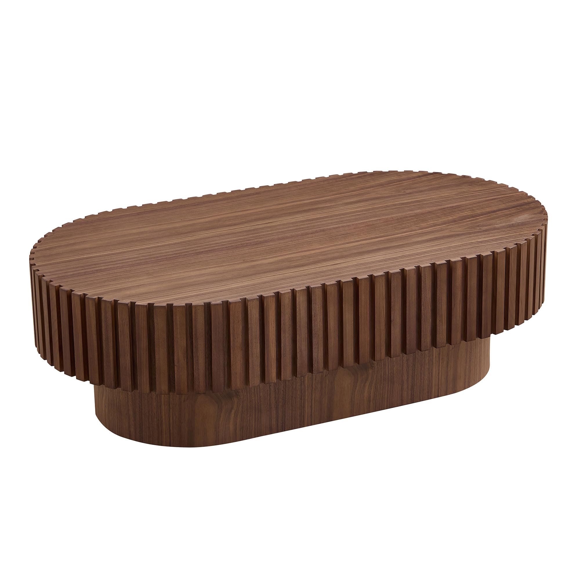 Oval Coffee Table for Living Room Fluted Coffee Table with Pedestal Modern Handcrafted Centre Table Tea Table Easy Assembly 43.7" Walnut