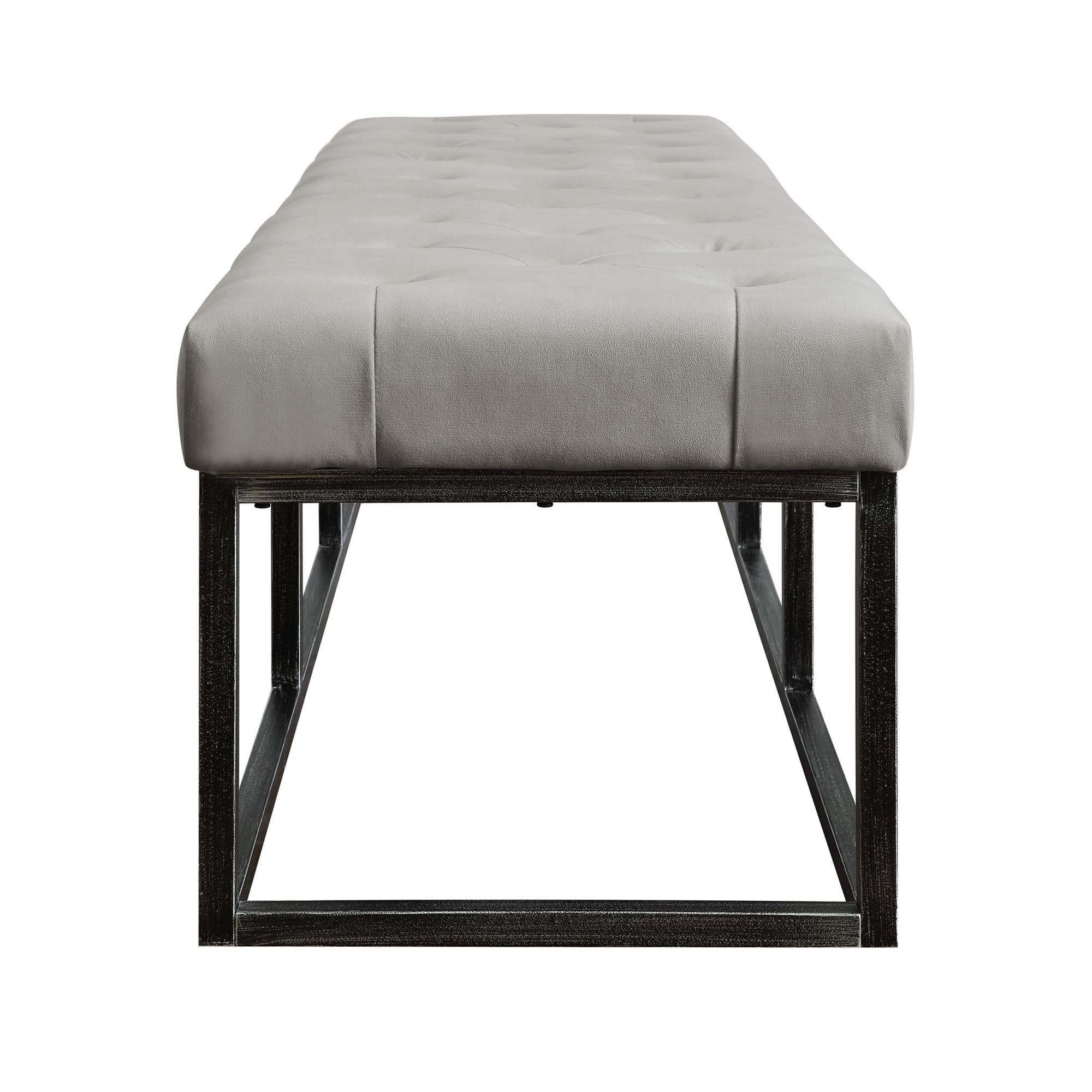 Danes Tufted Bench with Iron Legs, Modern Bench for Bedroom or Living Room, Long Rectangular Shape Padded Upholstery, Pearl Gray