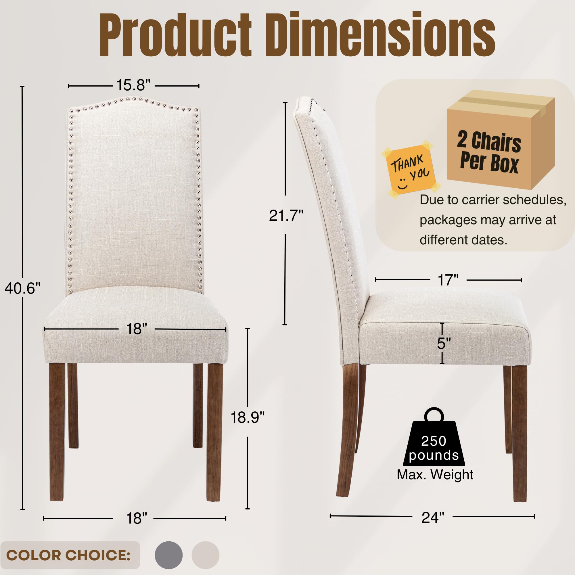 Stylish Upholstered Parsons Dining Chair Kitchen with Silver Nailhead Trim and Sturdy Solid Wood Legs