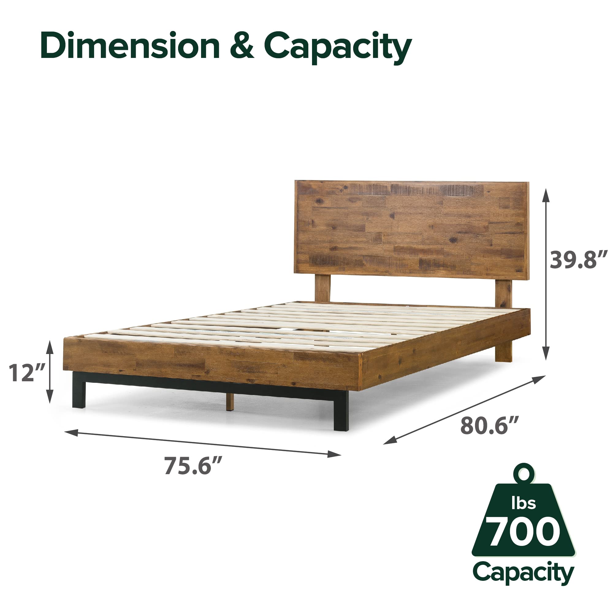 Tricia Wood Platform Bed Frame with Adjustable Headboard, Wood Slat Support with No Box Spring Needed, Easy Assembly, King