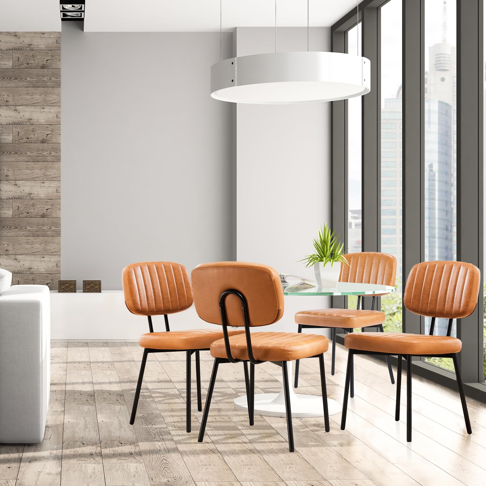 Dining Chairs Set of 4, Upholstered Mid Century Modern Kitchen Dining Room Accent Chairs with Faux Leather Cushion Seat & Metal Legs
