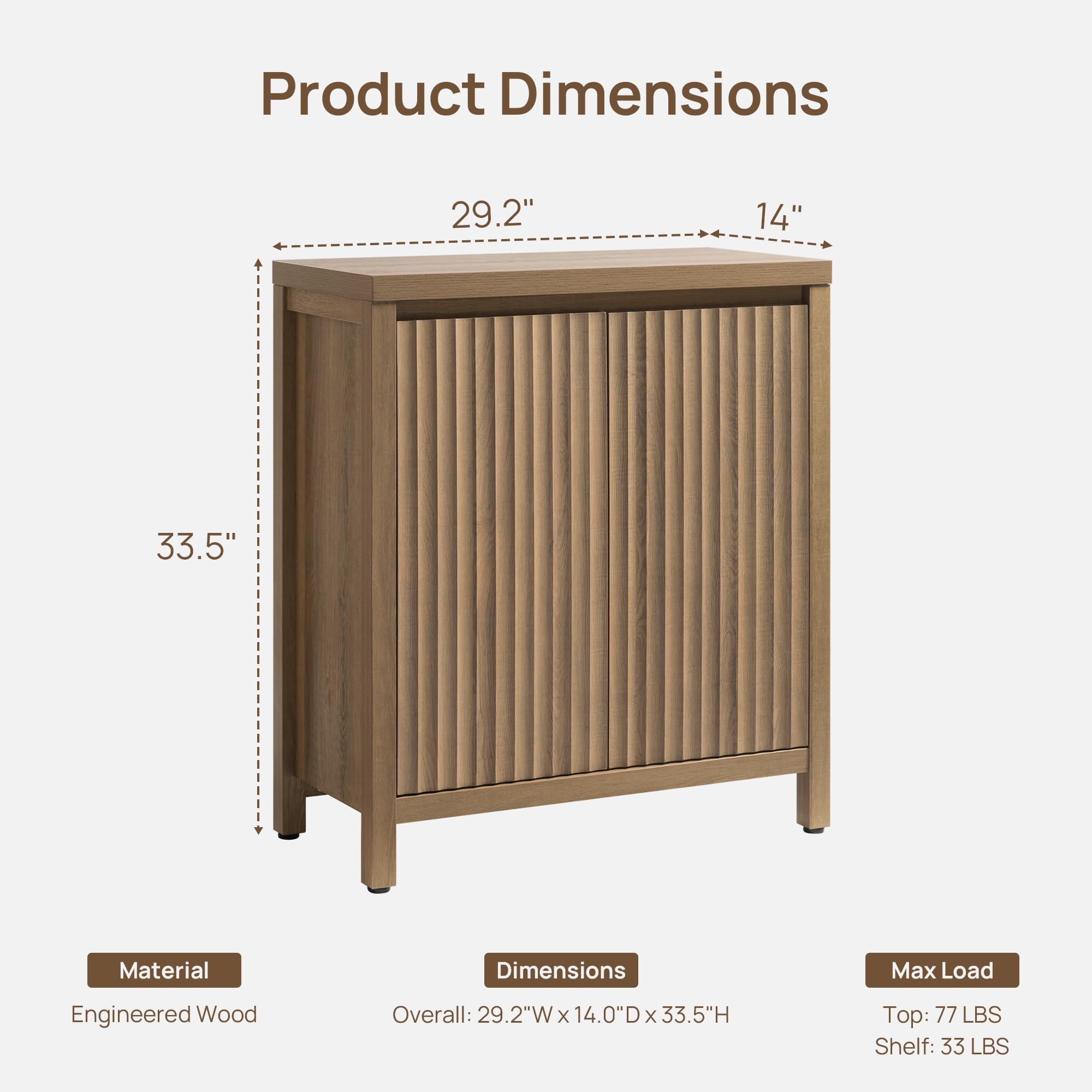 Sideboard Buffet Cabinet with Storage, Fluted Credenza Console Cabinet with Adjustable Shelves, Farmhouse Coffee Bar Storage Cabinets