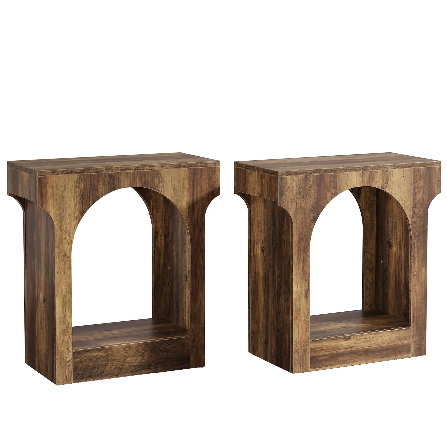 Wood End Table Set of 2, Side Table with Storage Space for Living Room, Narrow Nightstand for Bedroom, Rustic Brown