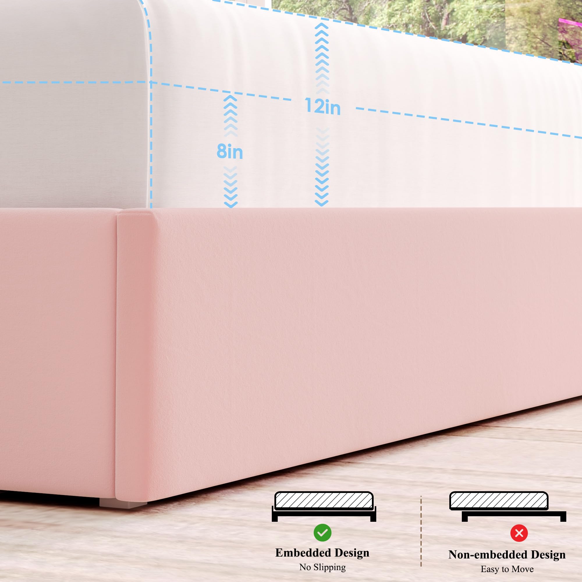 Full Size Velvet Upholstered LED Bed Frame with Storage Headboard, 4 Drawers, USB Charging Ports, No Box Spring Needed – Pink