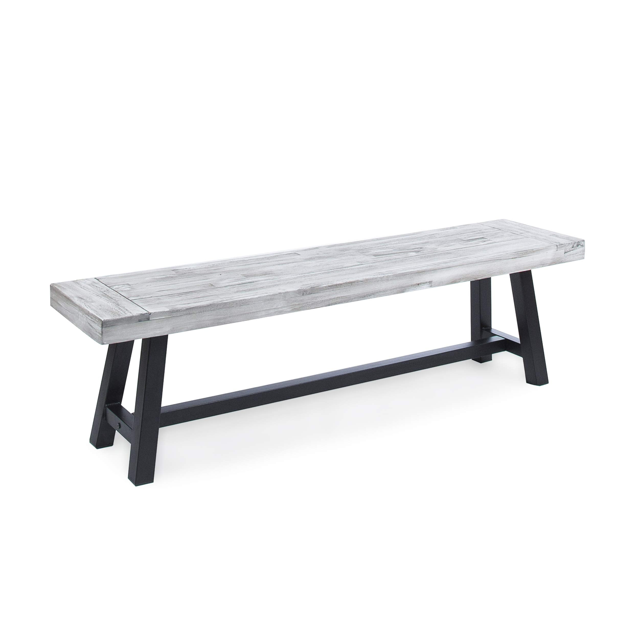 Noble House Jubilee Acacia Wood Dining Bench in Light Gray
